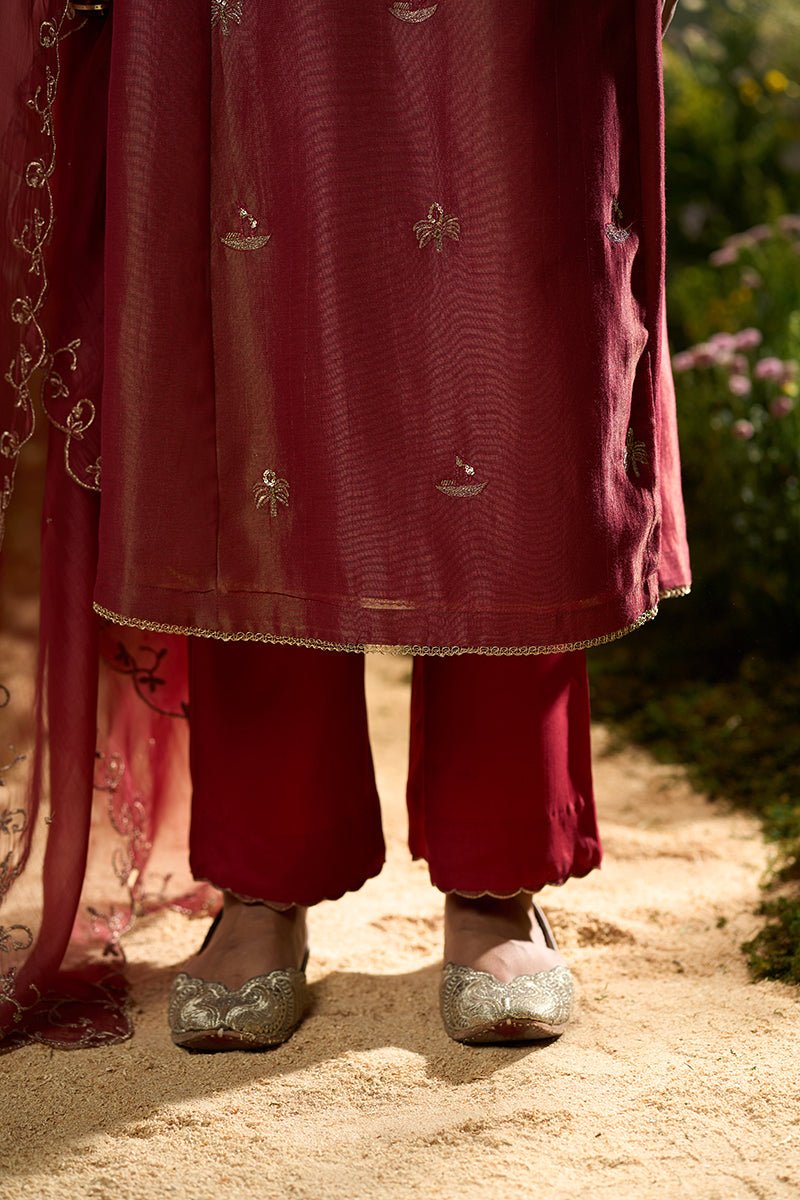 Dhiyona GF rumba red tissue silk angrakha festive kurta set