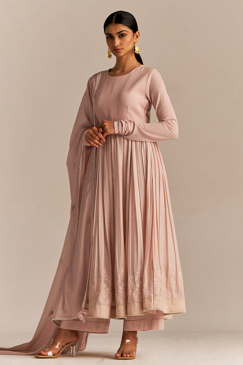 Dhiyona GF Women's Mauve Chalk Mul-Mul Anarkali Kurta Set