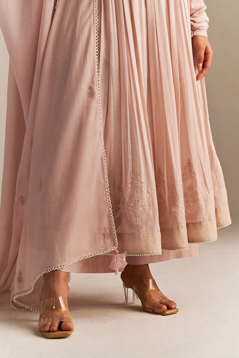 Dhiyona GF Women's Mauve Chalk Mul-Mul Anarkali Kurta Set