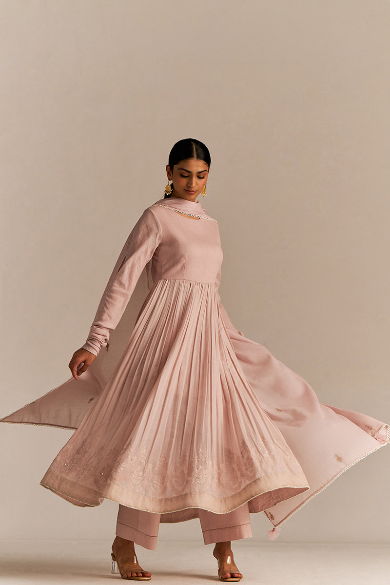 Dhiyona GF Women's Mauve Chalk Mul-Mul Anarkali Kurta Set