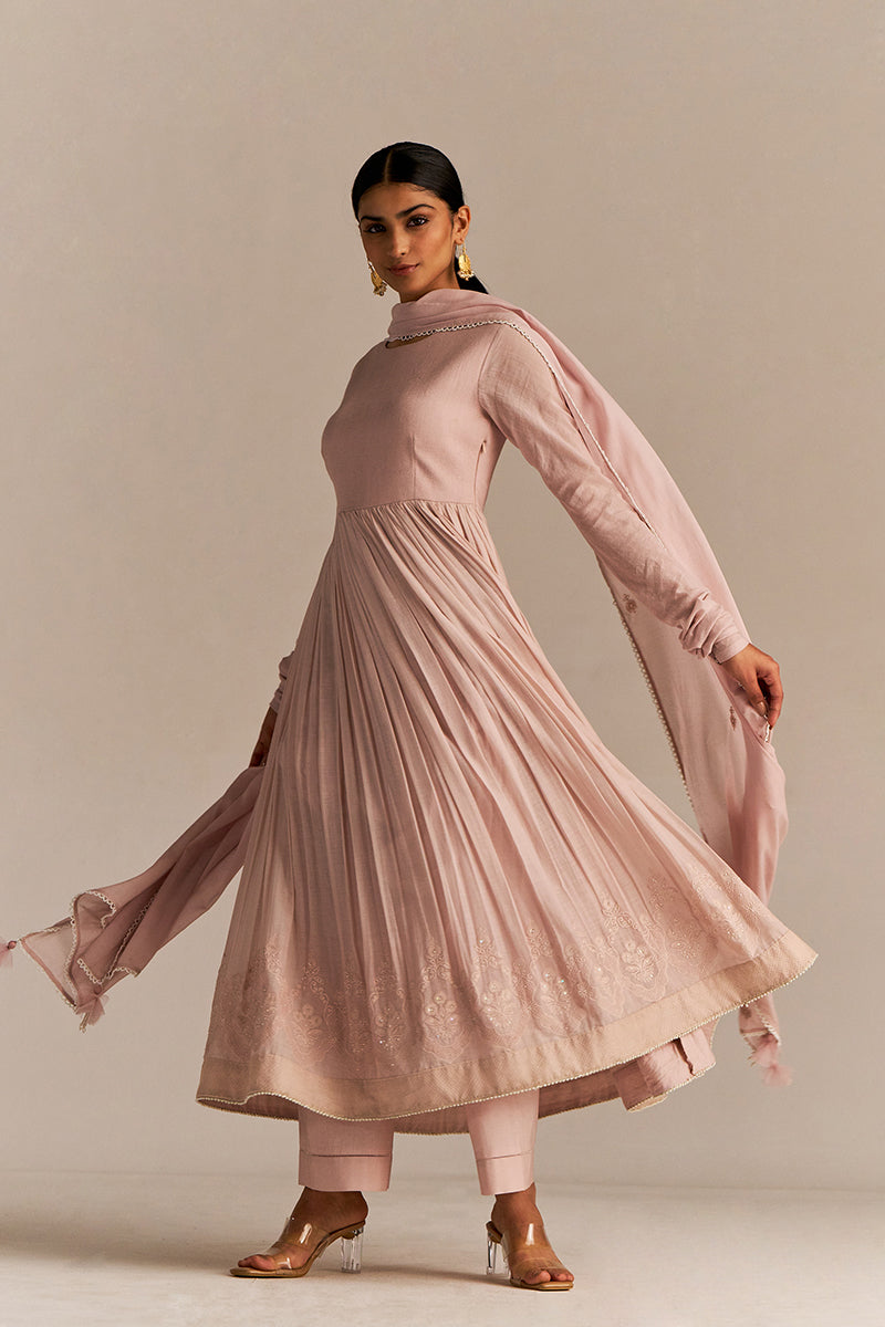 Dhiyona GF Women's Mauve Chalk Mul-Mul Anarkali Kurta Set
