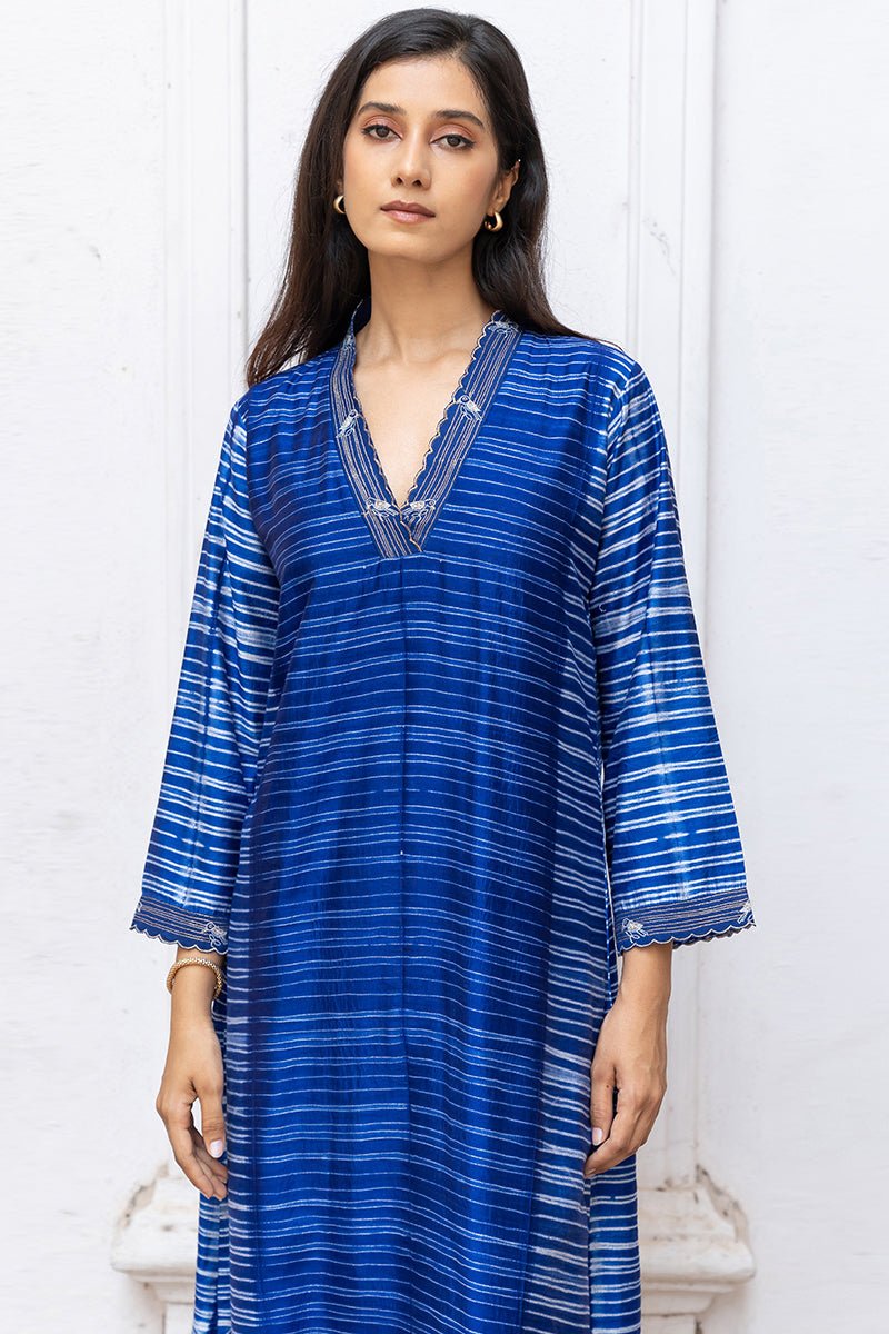 Women's Classic Blue Silk Hand Made Tussar Silk Shibori Co-ord Set
