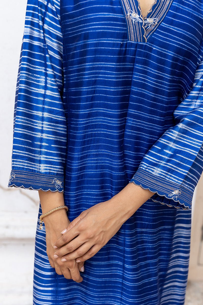 Women's Classic Blue Silk Hand Made Tussar Silk Shibori Co-ord Set