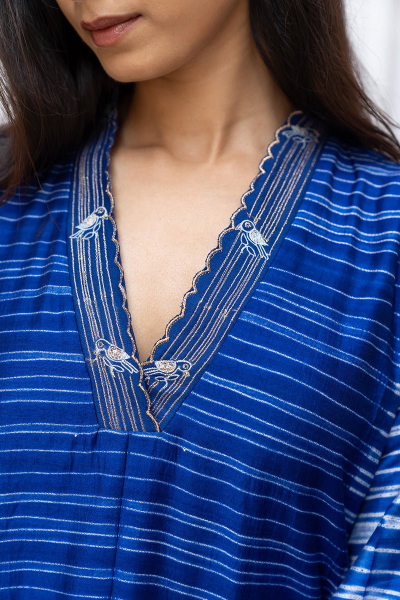 Women's Classic Blue Silk Hand Made Tussar Silk Shibori Co-ord Set