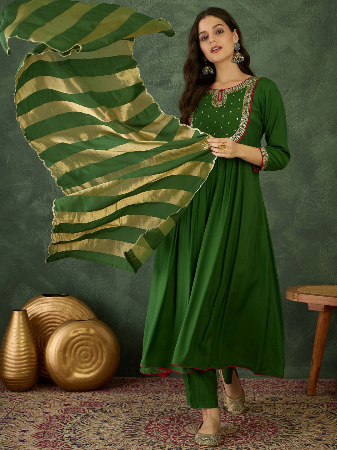 Dhiyona KA Women Embroidered A-Line Kurta Set