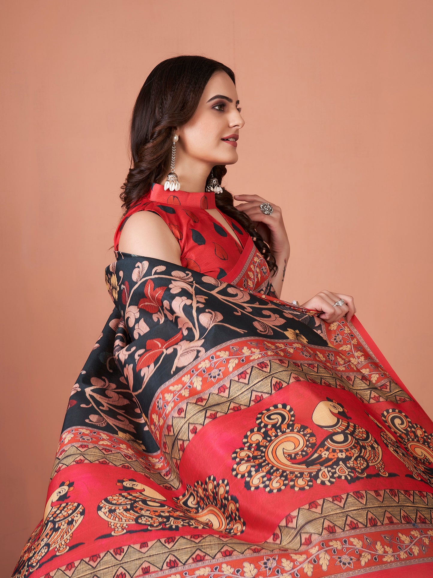 Women's Bhagalpuri Silk Black Printed Designer Saree With Blouse Piece