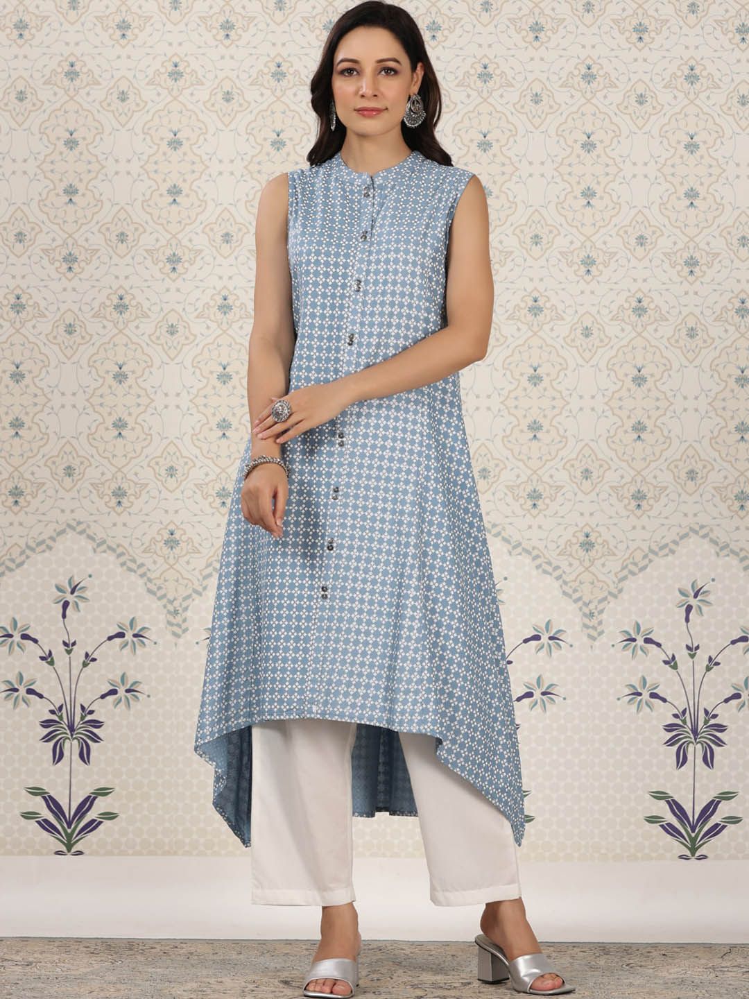 Dhiyona OD Ethnic Motifs Printed Mandrain collar A-Line Kurta