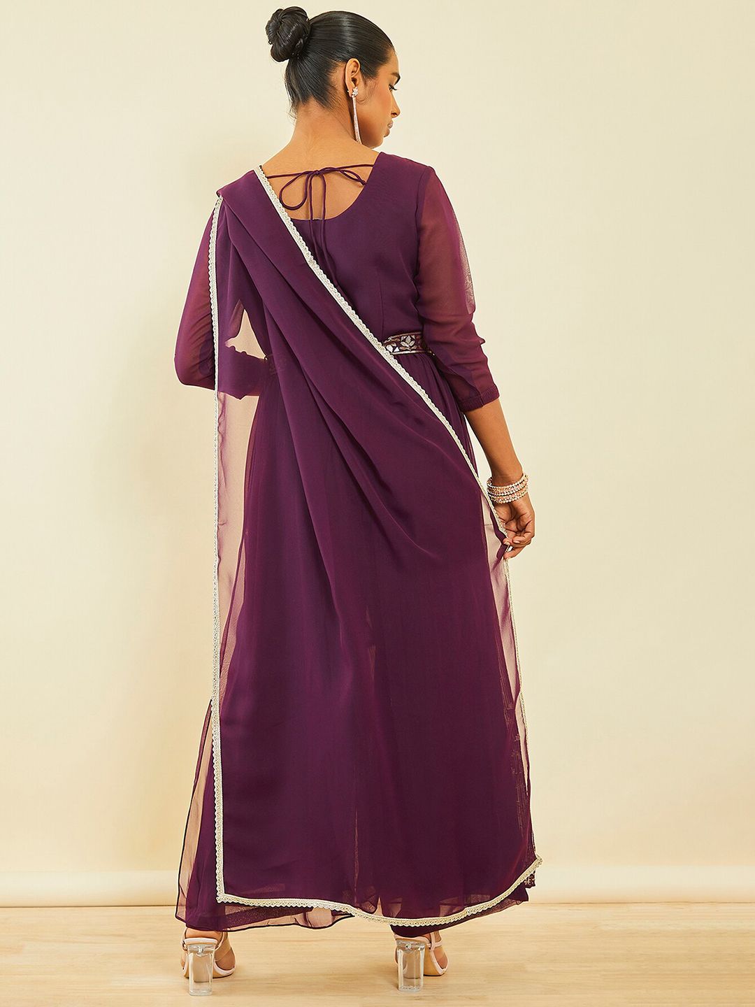 Dhiyona SO Women's Ethnic Motifs Embroidered Regular Sequinned Kurta With Palazzos & Dupatta