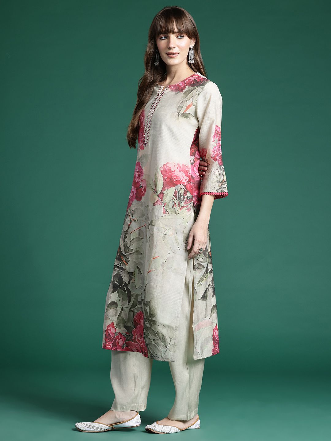 Dhiyona IE Floral Printed Regular Kurta with Trousers & Dupatta