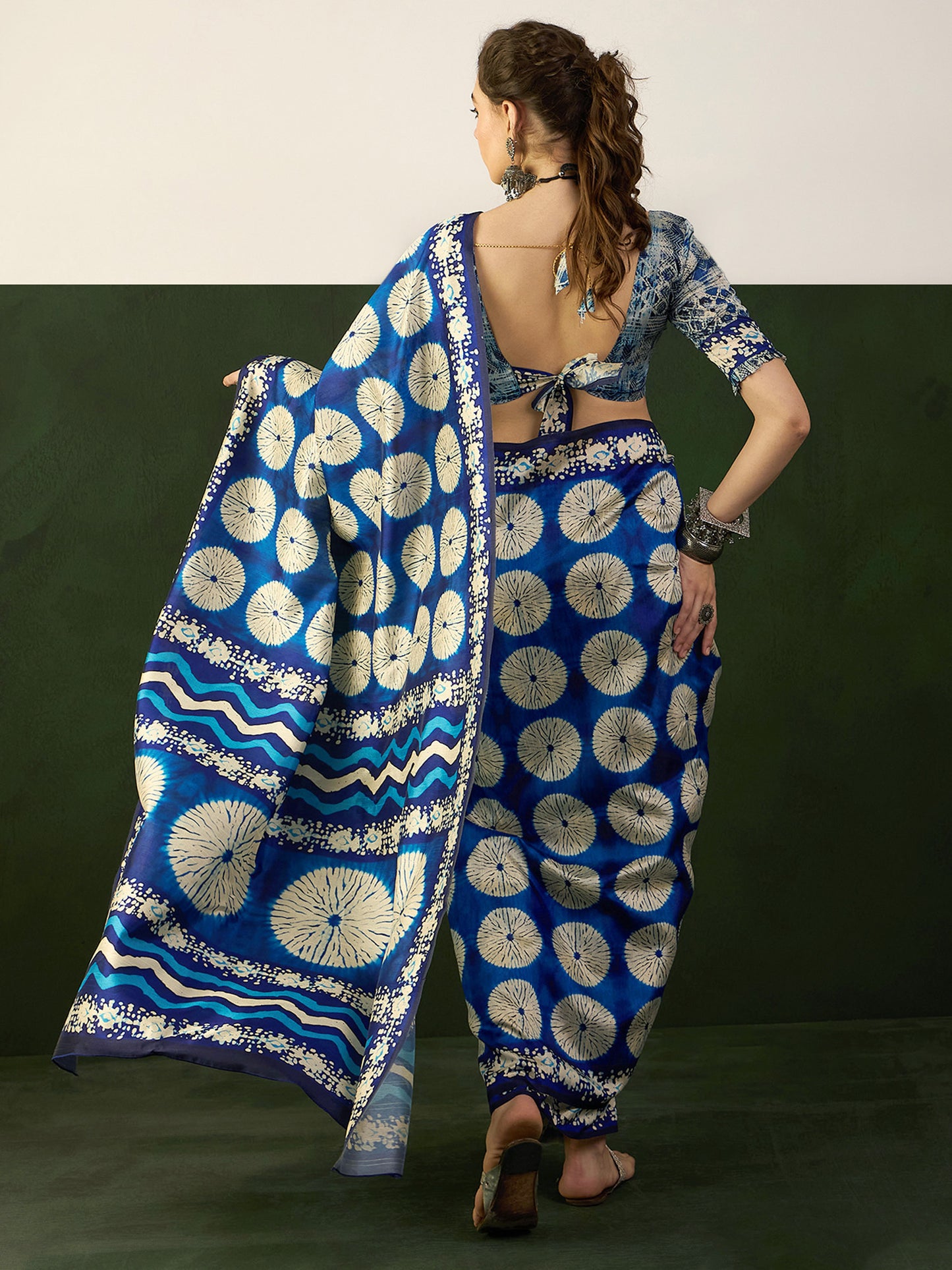 Women's Bhagalpuri Silk Blue Printed Designer Saree With Blouse Piece