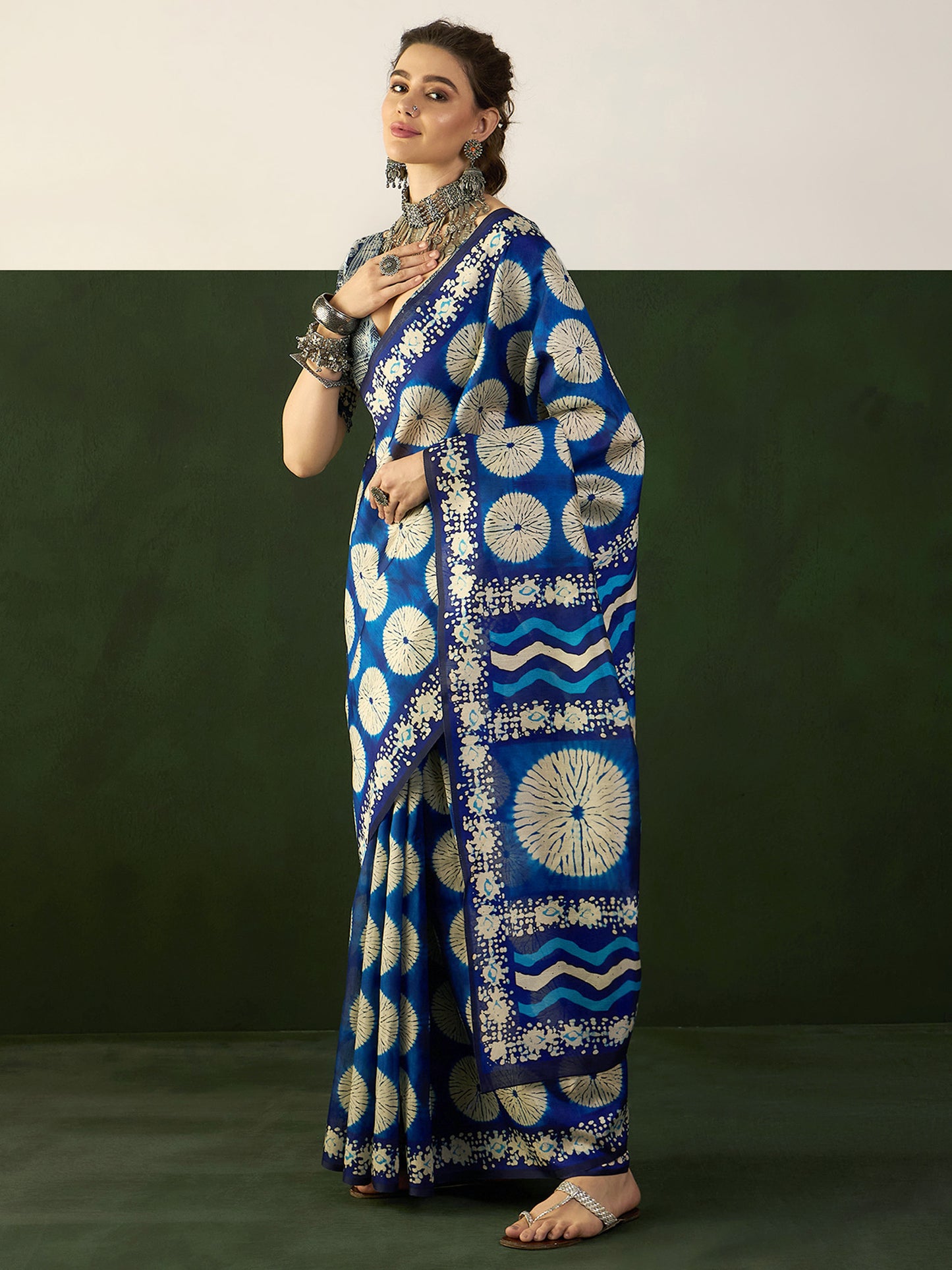 Women's Bhagalpuri Silk Blue Printed Designer Saree With Blouse Piece