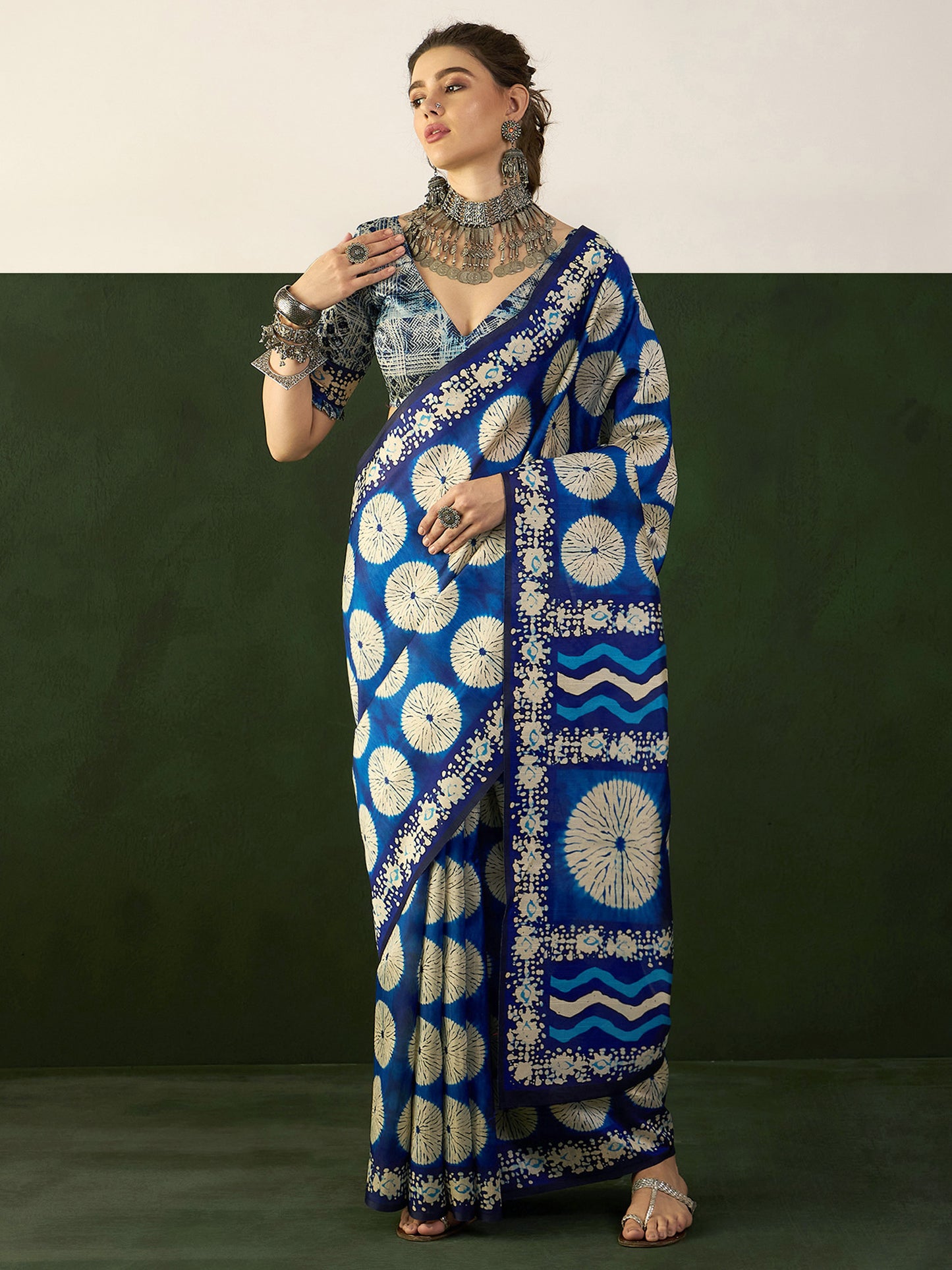 Women's Bhagalpuri Silk Blue Printed Designer Saree With Blouse Piece