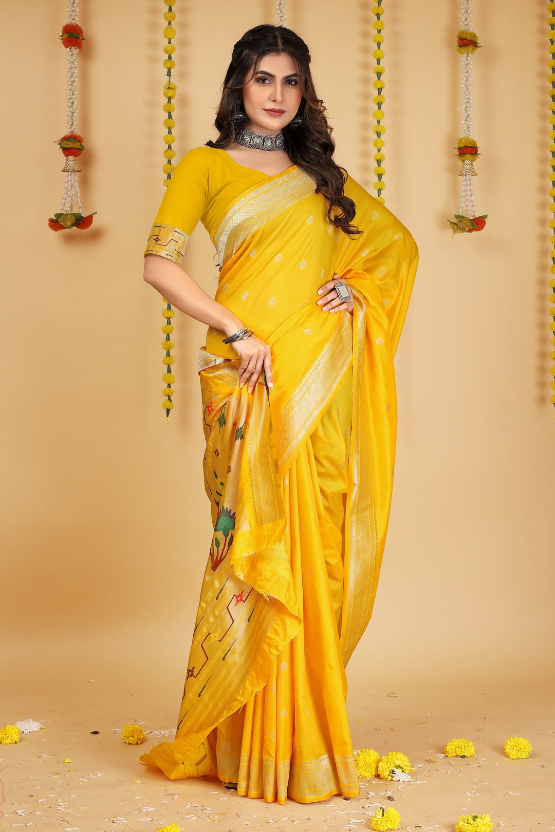 Dhiyona GR Women's Mastani Haldi Yellow Zari Paithani Silk Saree