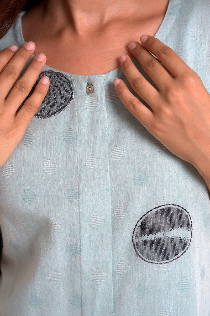 Women's Dusty Sea Green Cotton Woven Kurta With Cotton Bottom