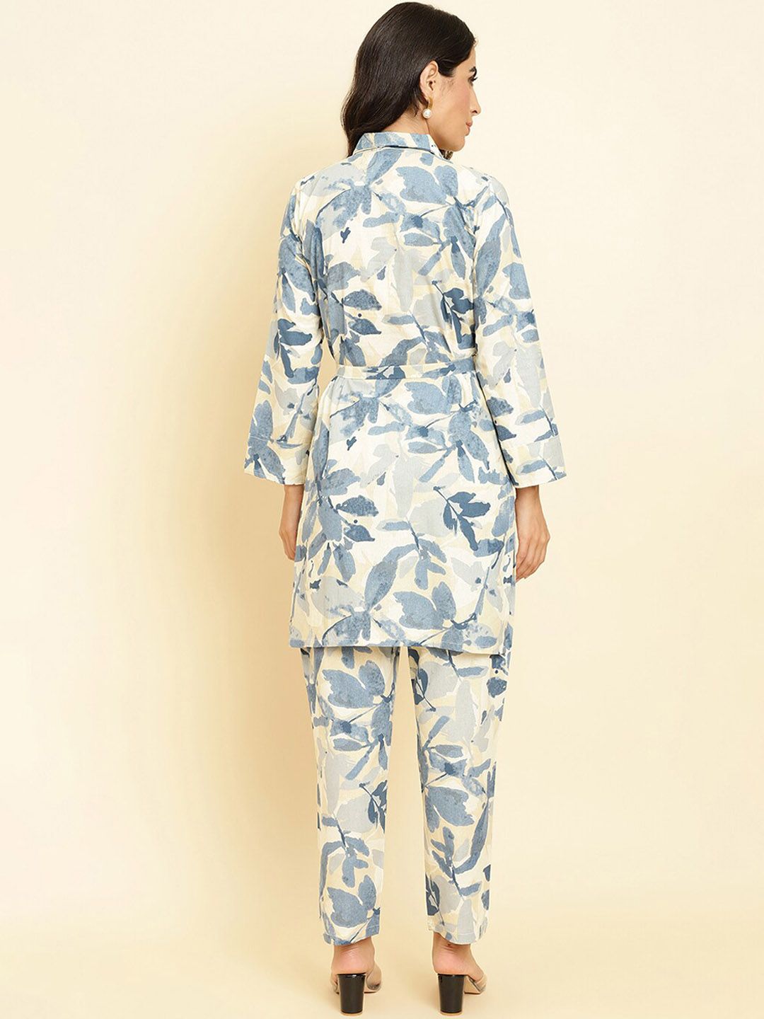Dhiyona VA Women'sFloral Printed Shirt Collar Kurta With Trousers