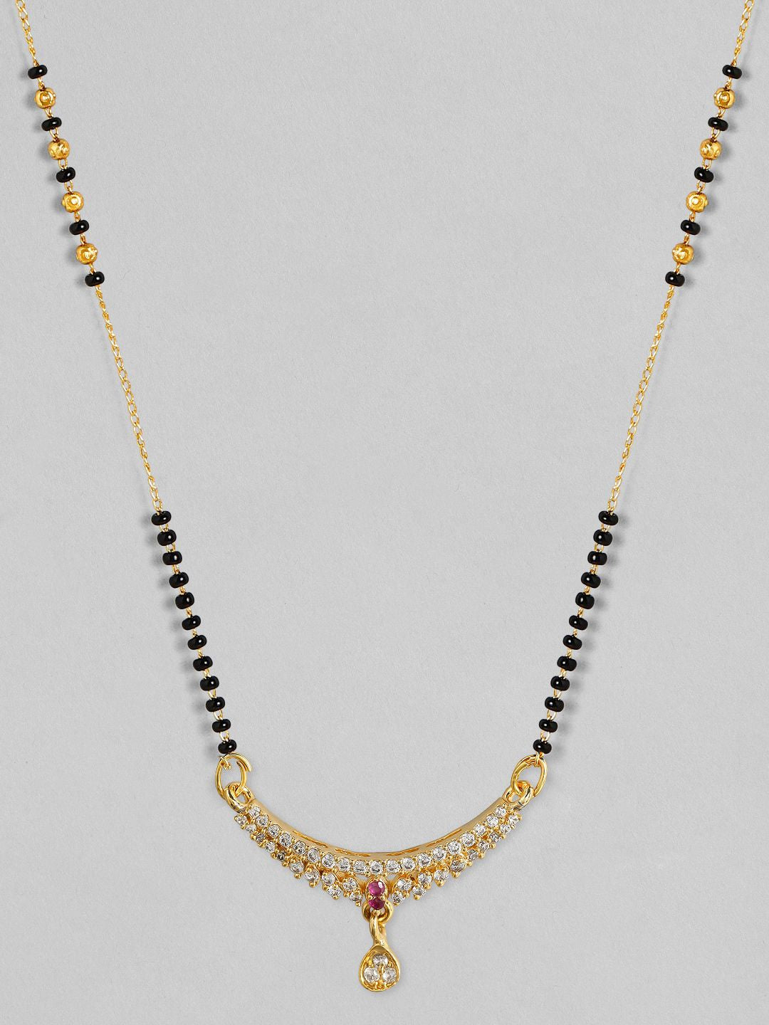 Dhiyona RJ Women's 18K Gold Plated AD & CZ Studded with Gold & Black Beads Mangalsutra Necklace