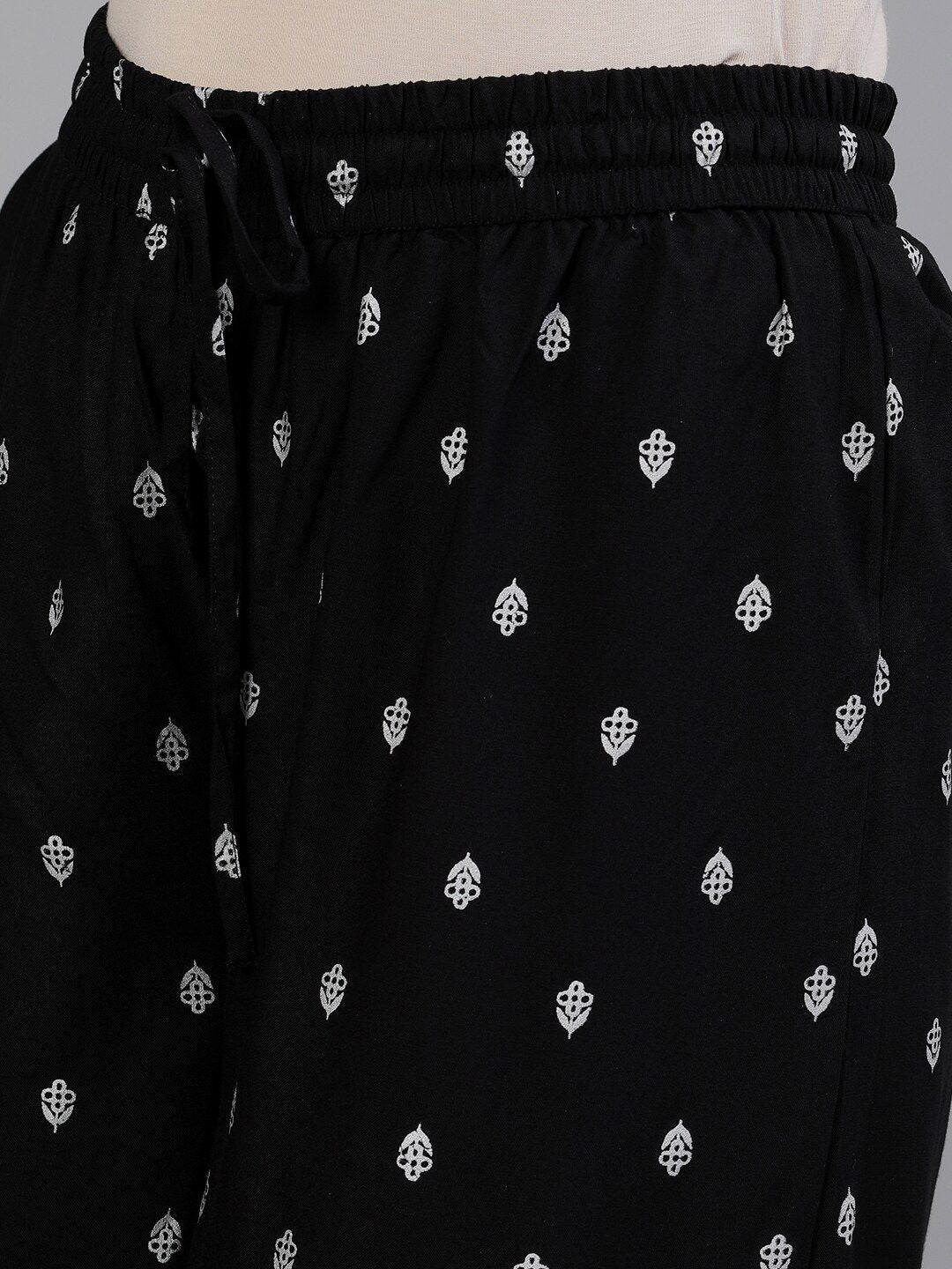 Dhiyona IS Women's Women Black Ethnic Motifs Printed Panelled Kurta with Palazzos & Dupatta