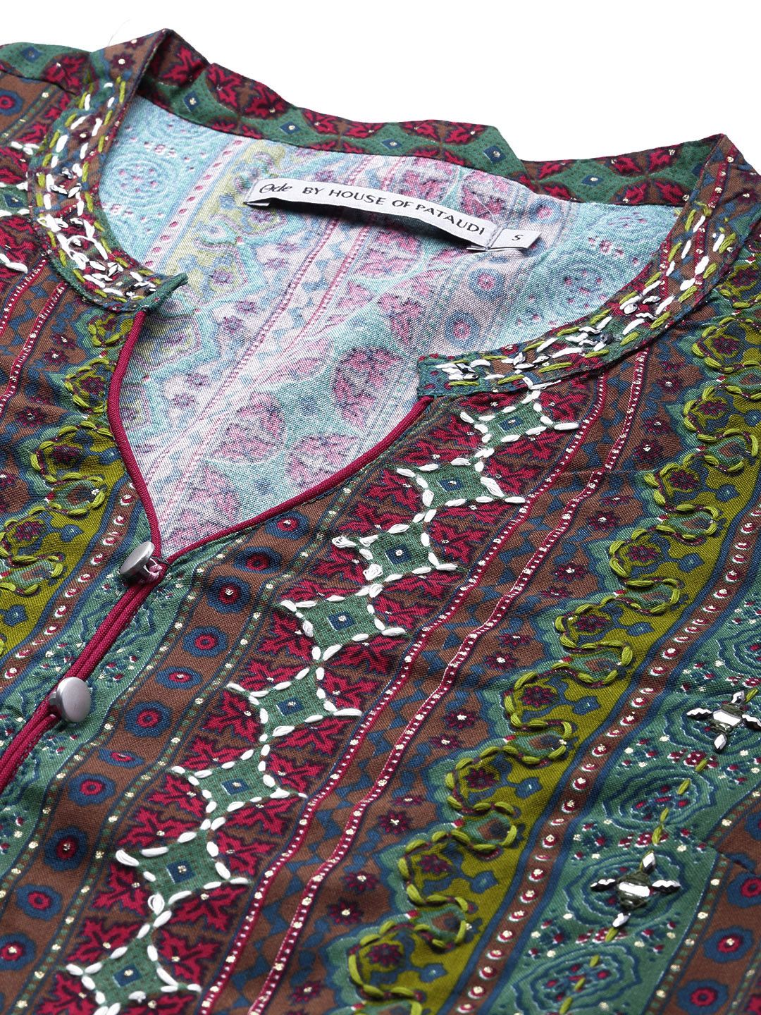 Dhiyona OD Embroidered Thread Work & Mirror Work Indie Prints Kurta