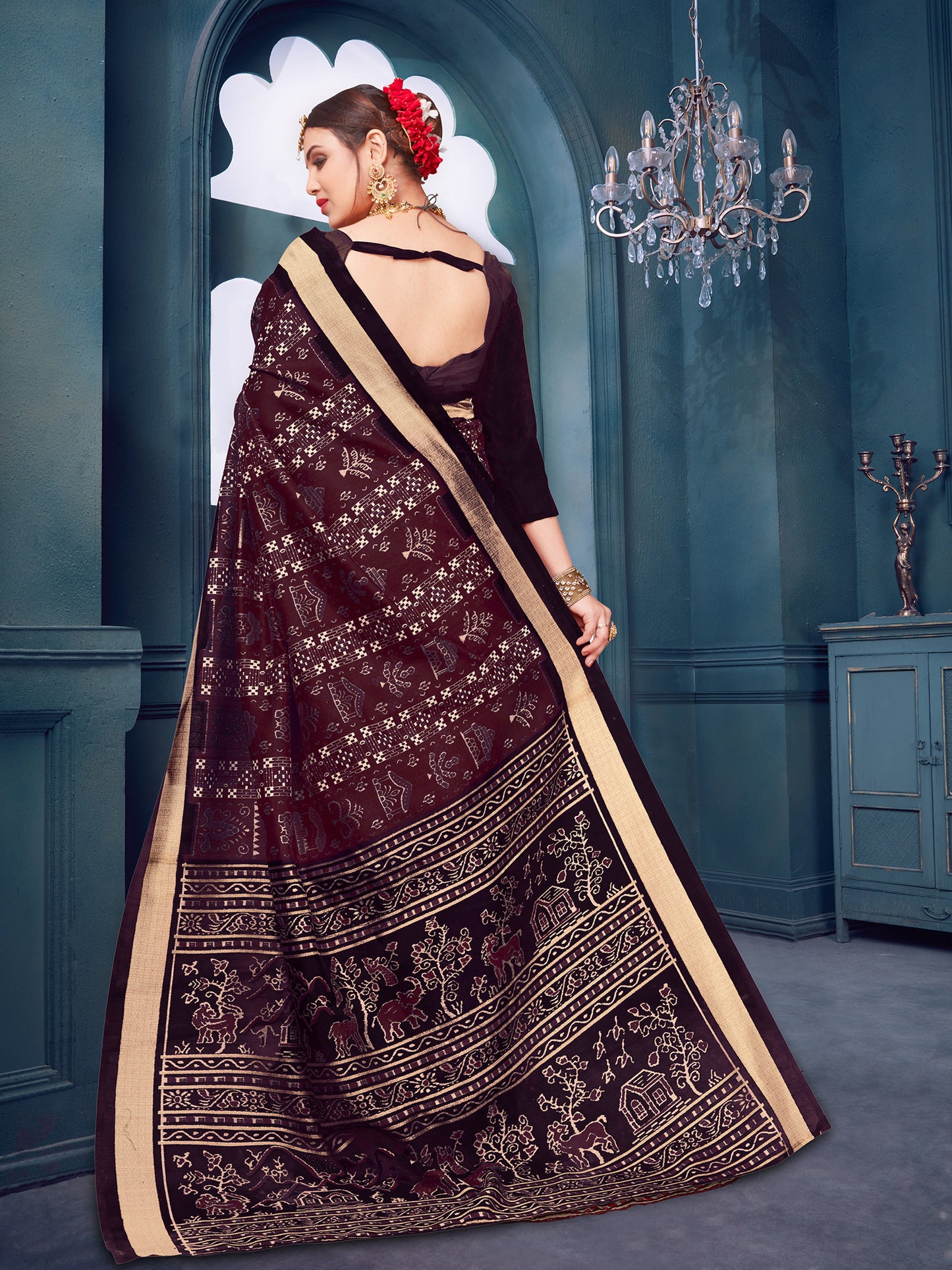 Women's Bhagalpuri Silk Burgundy Printed Designer Saree With Blouse Piece