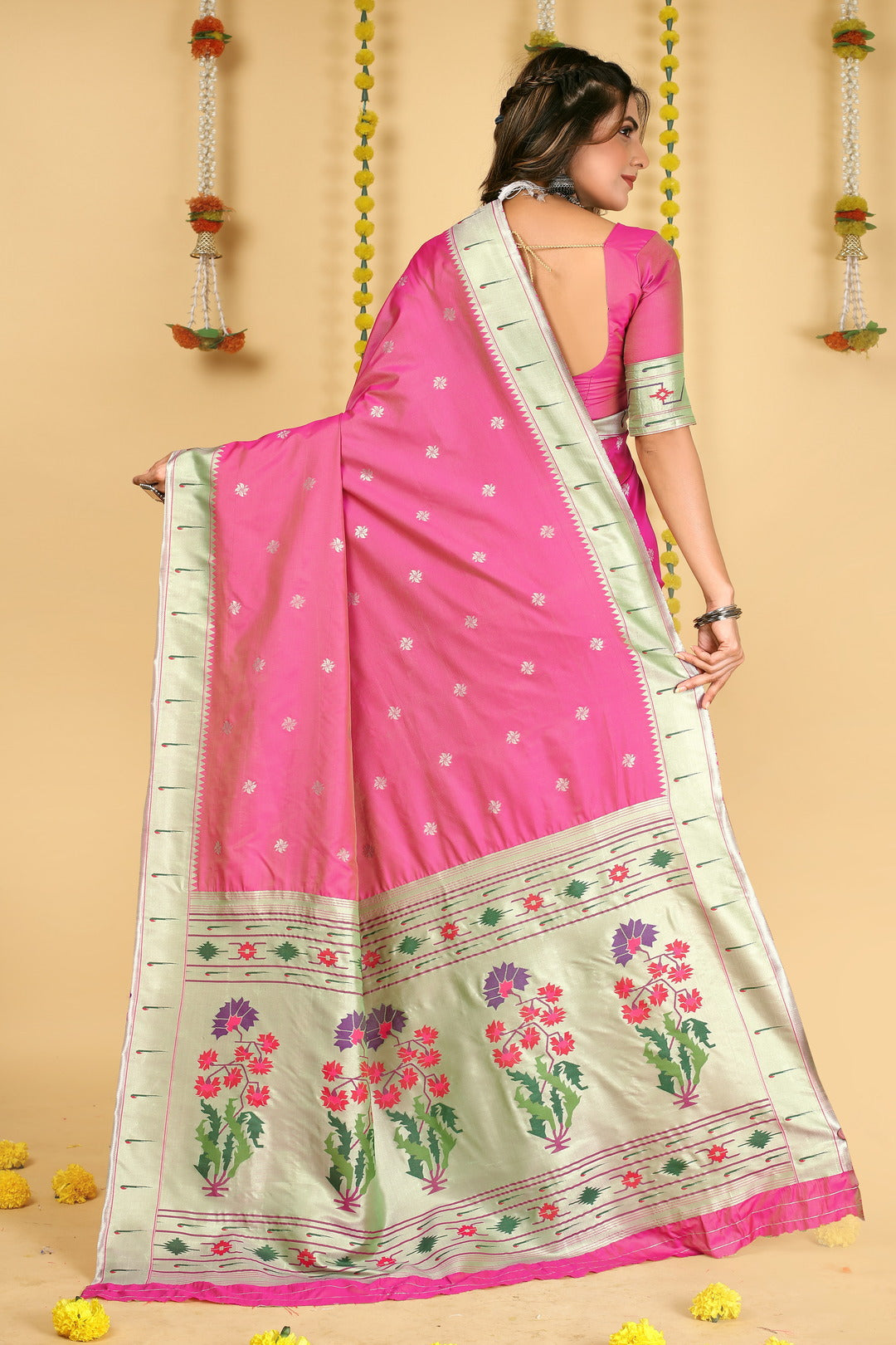 Dhiyona GR Women's Mastani 2 Rani Pink Zari Paithani Silk Saree