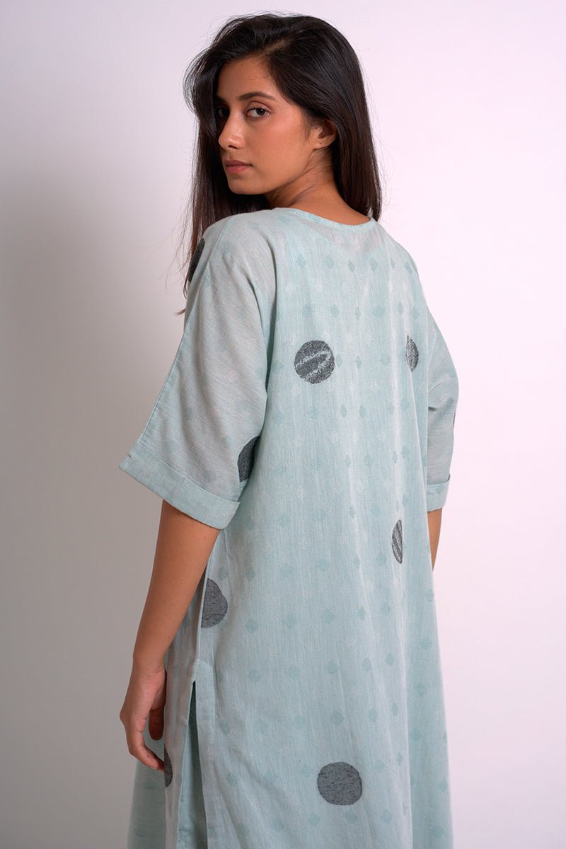 Women's Dusty Sea Green Cotton Woven Kurta With Cotton Bottom