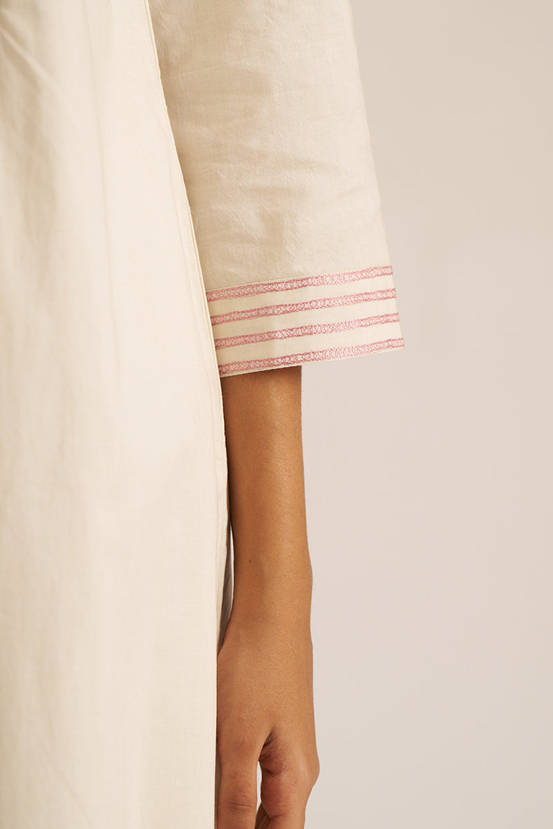 Women's Ivory and Pink Embroidered Cotton Co-ord Set