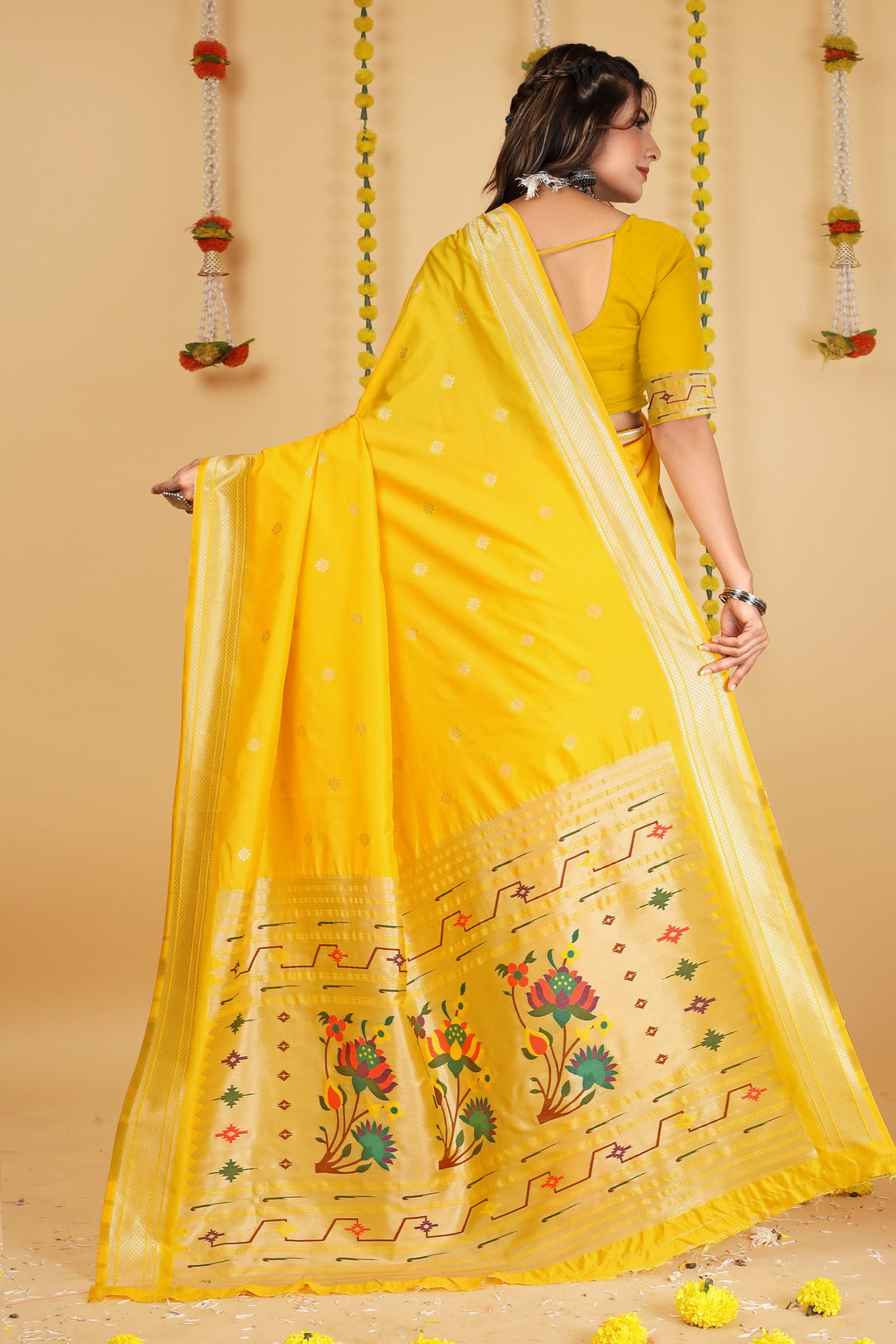 Dhiyona GR Women's Mastani Haldi Yellow Zari Paithani Silk Saree