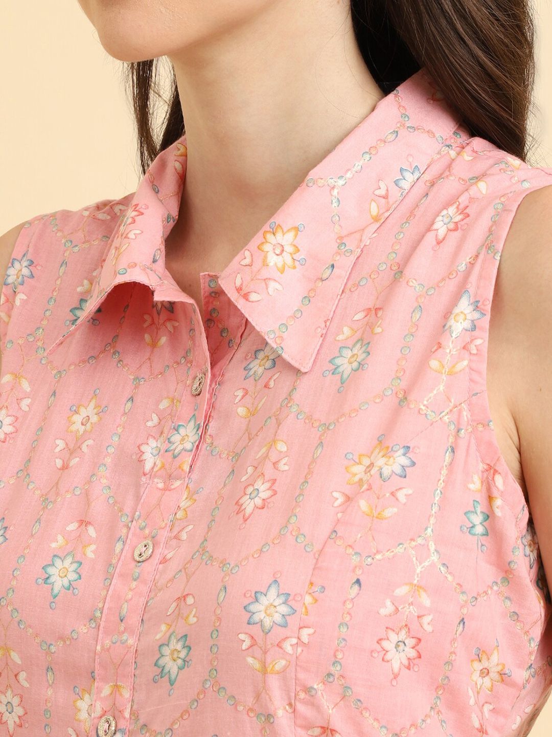 Dhiyona VA Women'sPink Floral Printed Regular Kurta with Trousers