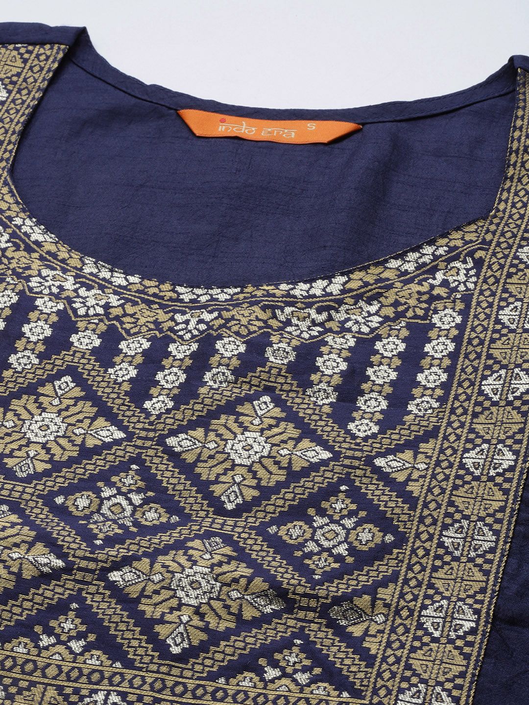 Dhiyona IE Women Navy Blue & Golden Yoke Design Kurta