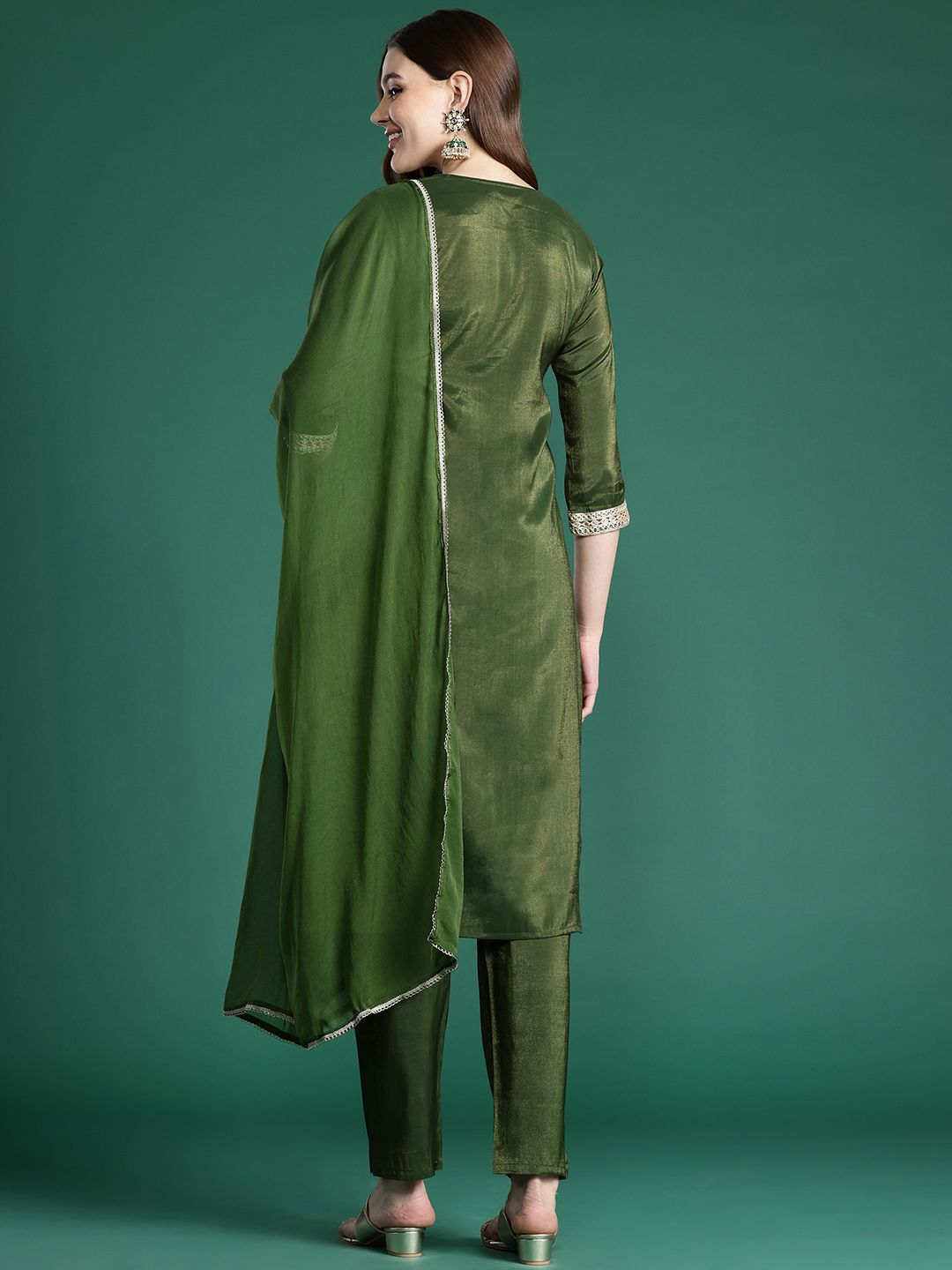 Ethnic Motifs Embroidered Kurta with Trousers & With Dupatta