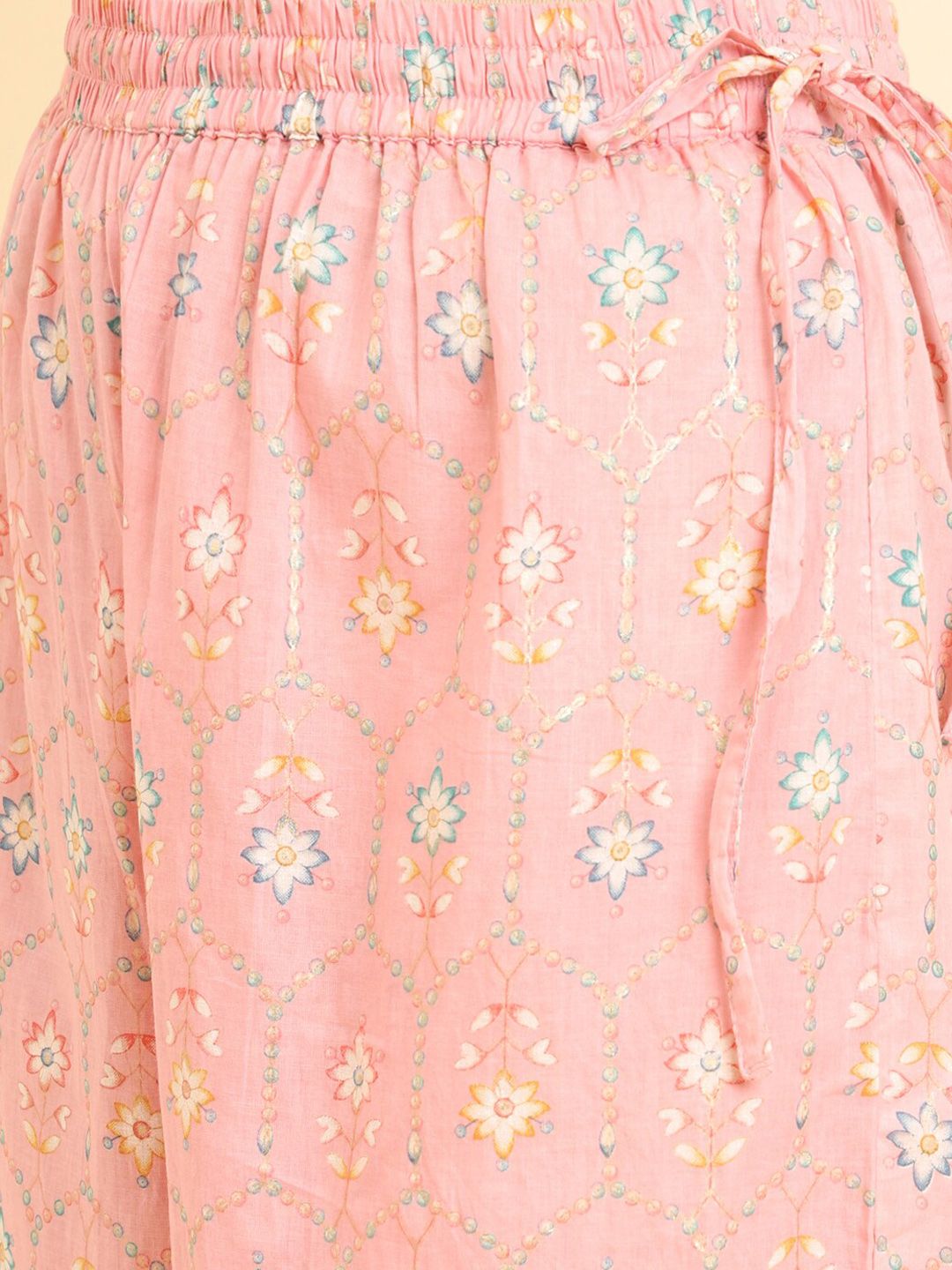 Dhiyona VA Women'sPink Floral Printed Regular Kurta with Trousers