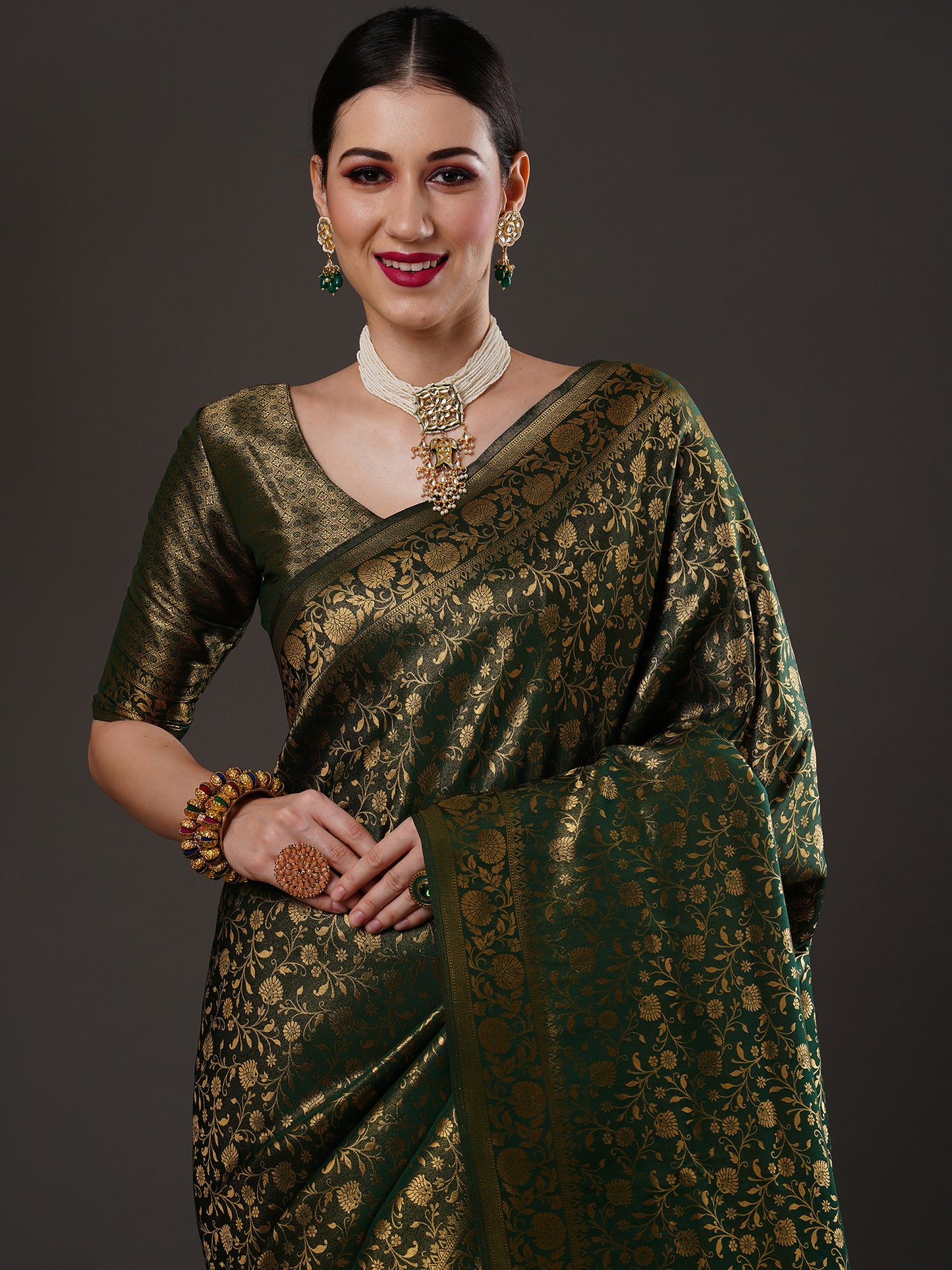 Women's Silk Blend Green Woven Design Designer Saree With Blouse Piece