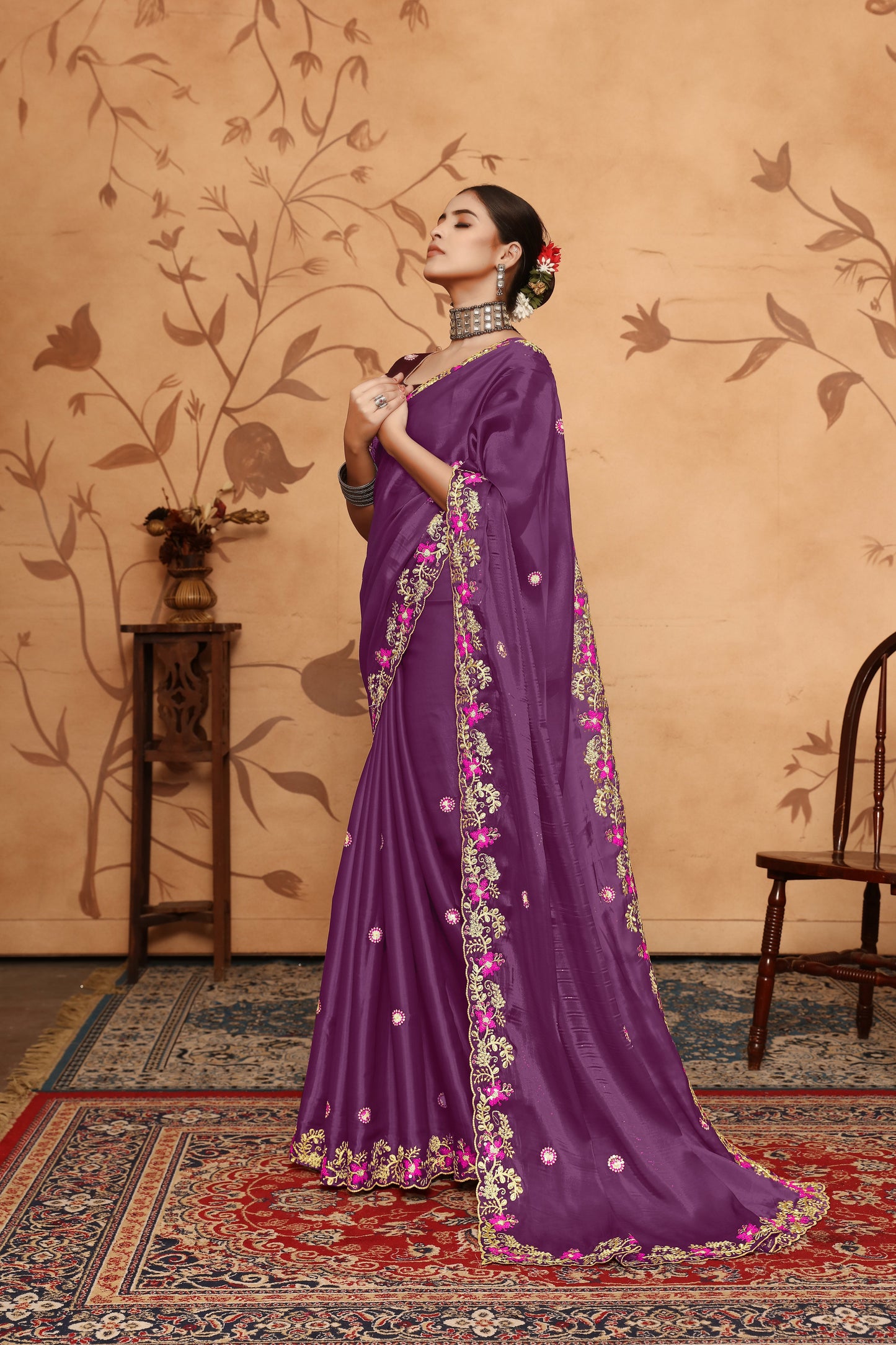 Dhiyona GR Women's Armani Wine Jimmi Choo Embroidered Saree