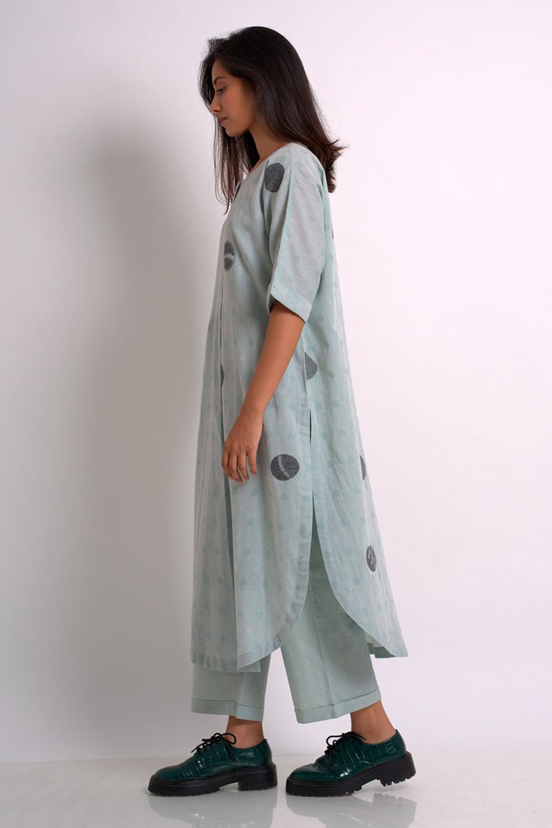 Women's Dusty Sea Green Cotton Woven Kurta With Cotton Bottom