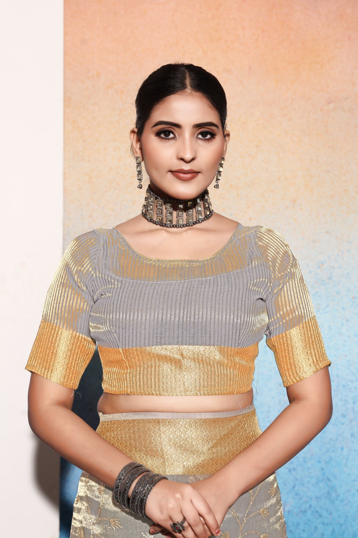 Dhiyona GR Women's Amani Grey Tissue Cotton Silk Embroidered Saree