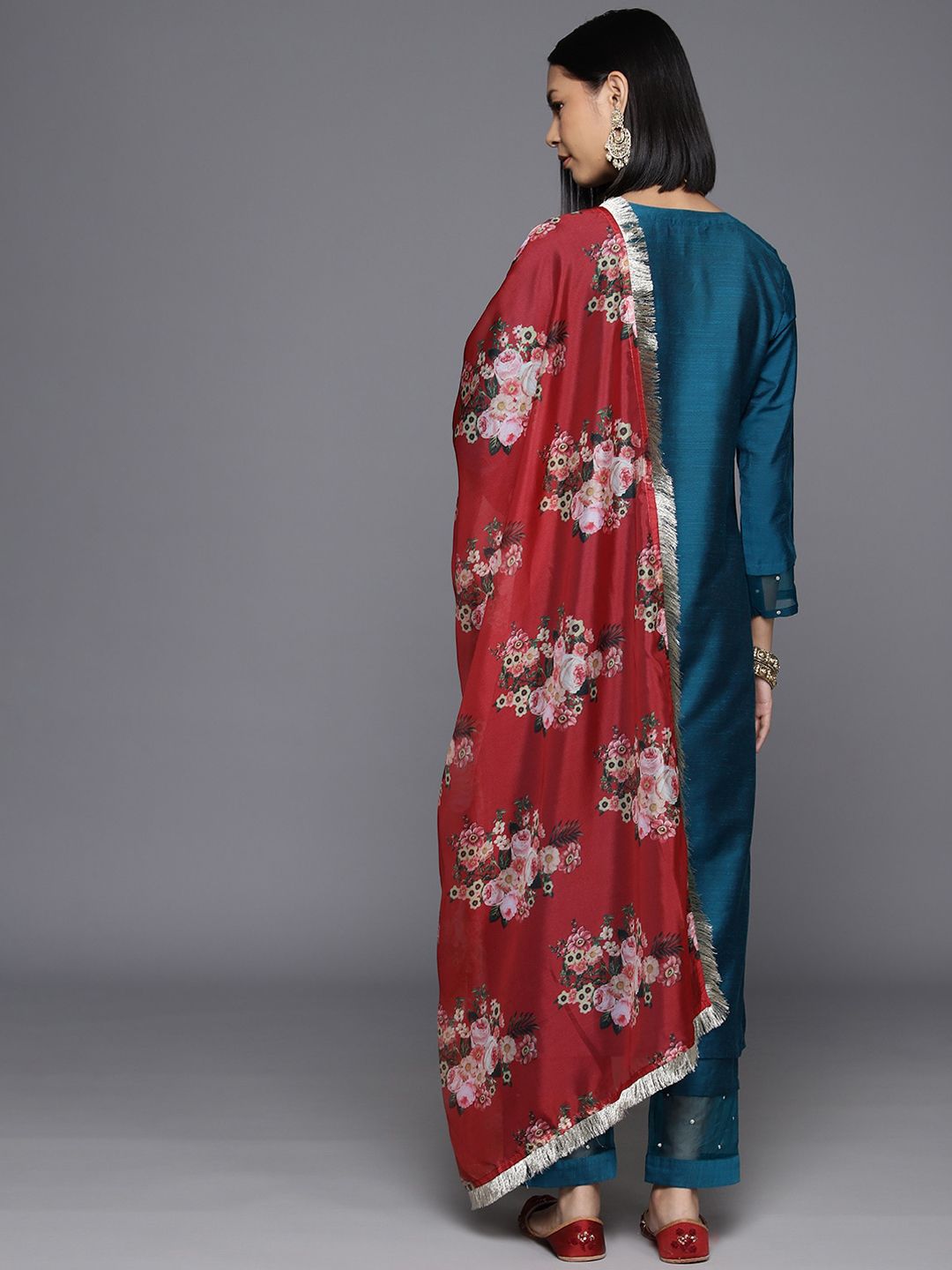 Dhiyona VA Women'sEthnic Motifs Yoke Design Sequinned Kurta with Trousers & With Dupatta