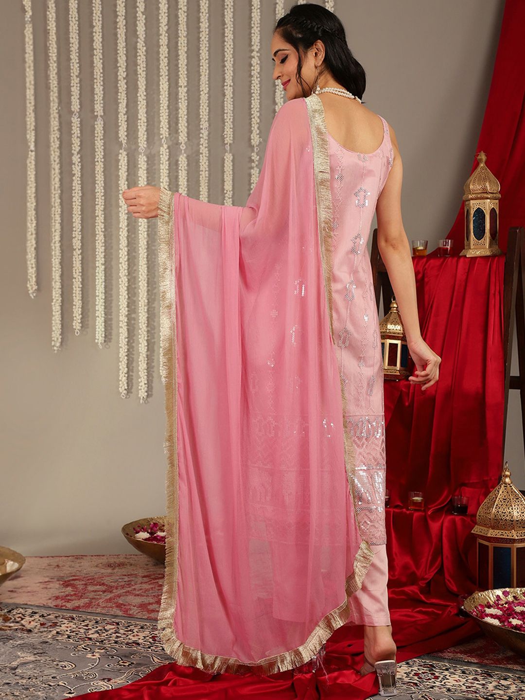 Dhiyona VA Women'sEthnic Motifs Embellished Regular Kurta with Trousers & With Dupatta