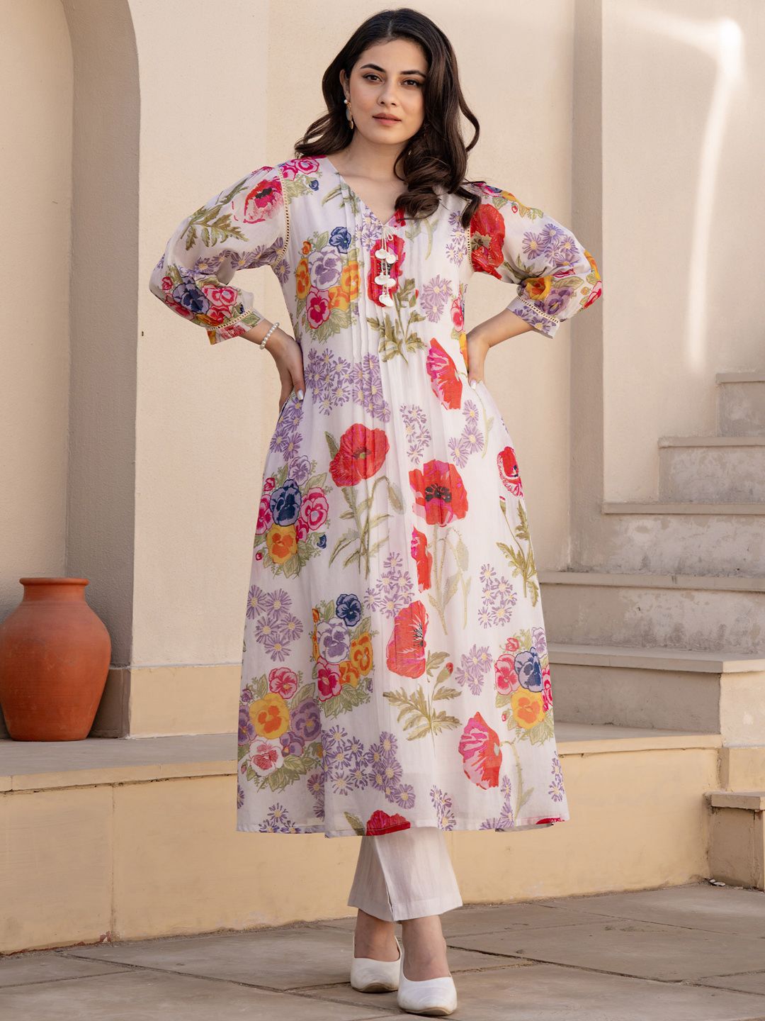 Dhiyona IE Printed Pure Cotton Tunic & Trousers Co-ords