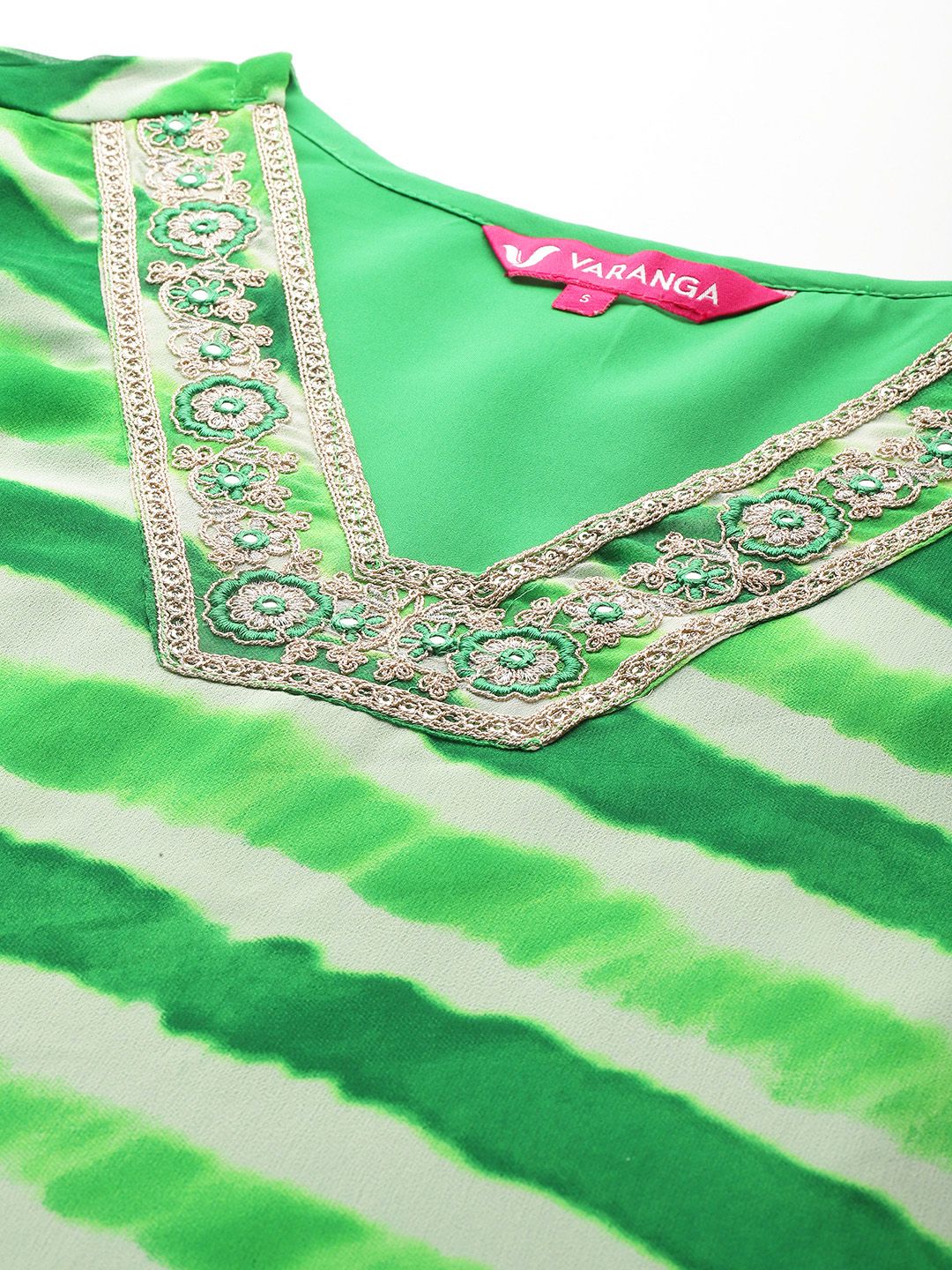 Dhiyona VA Women'sLeheriya Printed Sequinned Kurta With Trousers & Dupatta