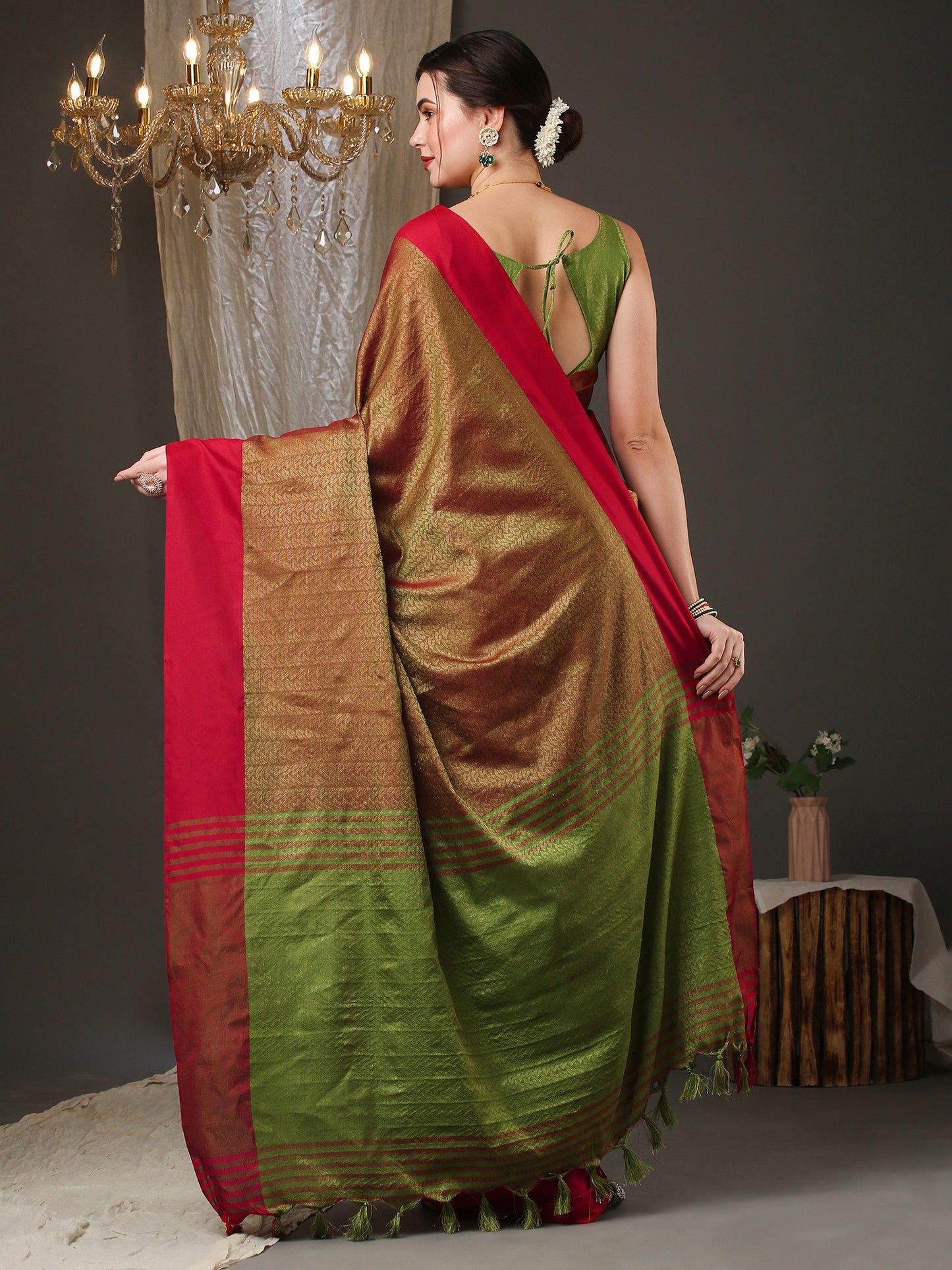 Women's Aura Silk Maroon Woven Design Designer Saree With Blouse Piece