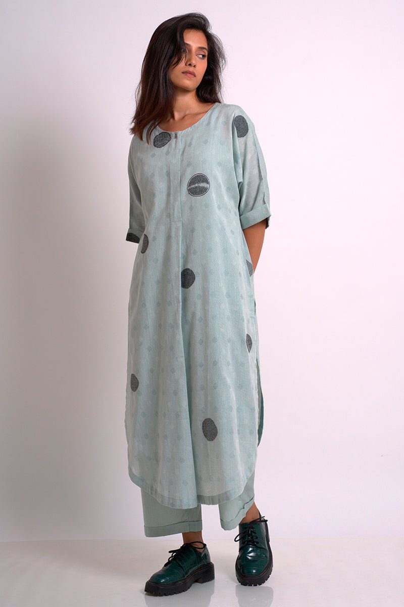 Women's Dusty Sea Green Cotton Woven Kurta With Cotton Bottom