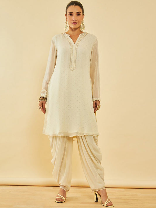 Dhiyona SO Women's Floral Printed Regular Beads and Stones Kurta with Dhoti Pant & With Dupatta