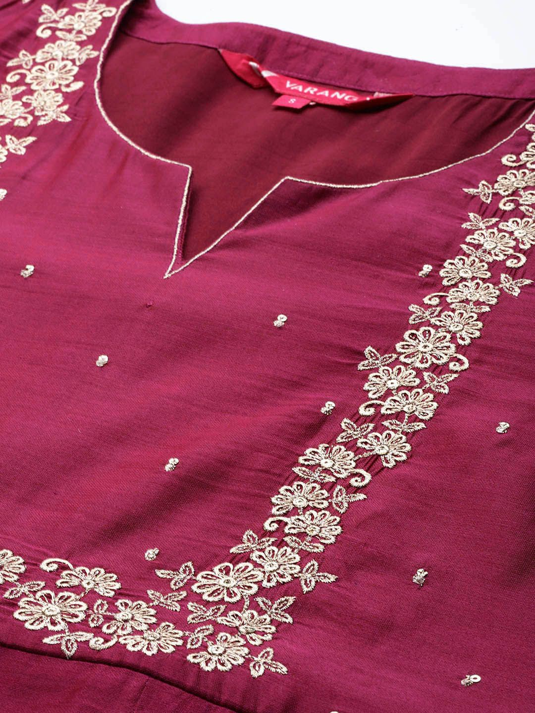 Dhiyona VA Women's Yoke Design Sequinned Chanderi Silk Kurta With Trousers & Dupatta