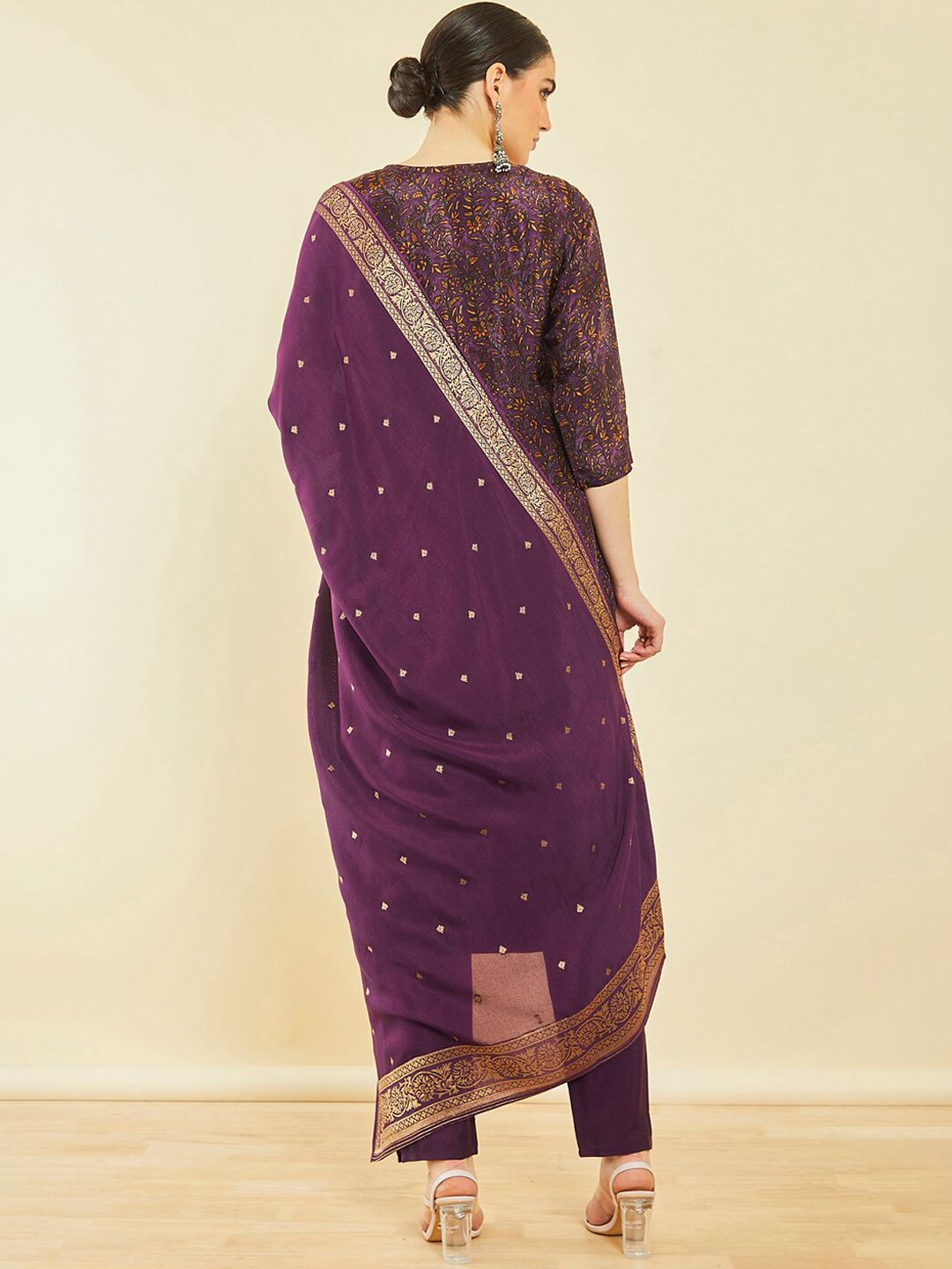 Dhiyona SO Women's Ethnic Motifs Printed Beads and Stones Thread Work Kurta with Trousers & Dupatta
