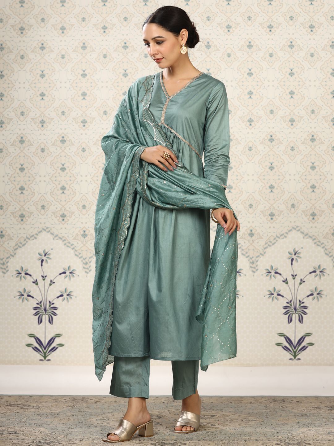 Dhiyona OD Gotta Patti Empire Kurta with Trousers & Dupatta