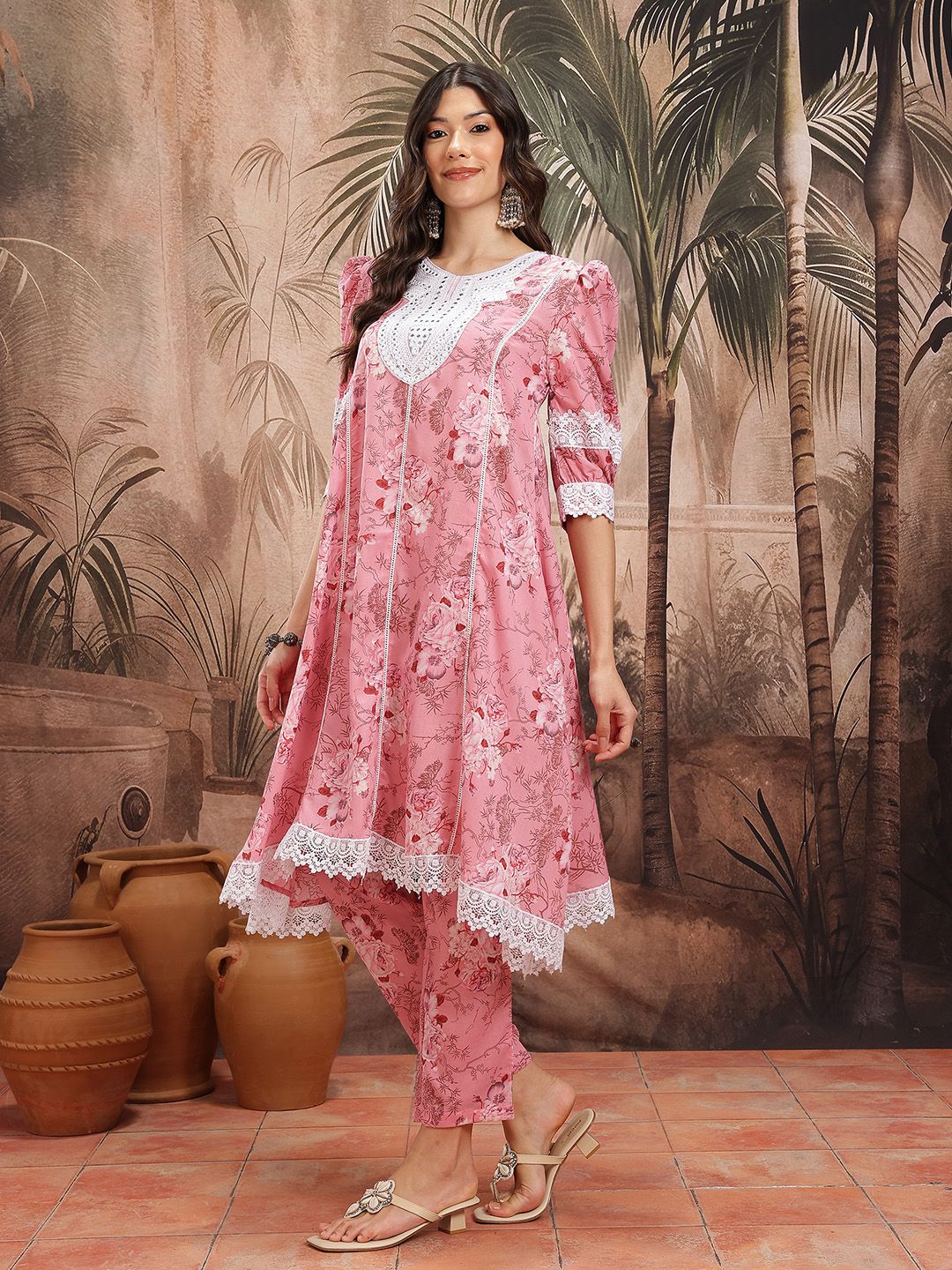 Dhiyona SN Women's Floral Print Paneled Kurta with Trousers & Dupatta