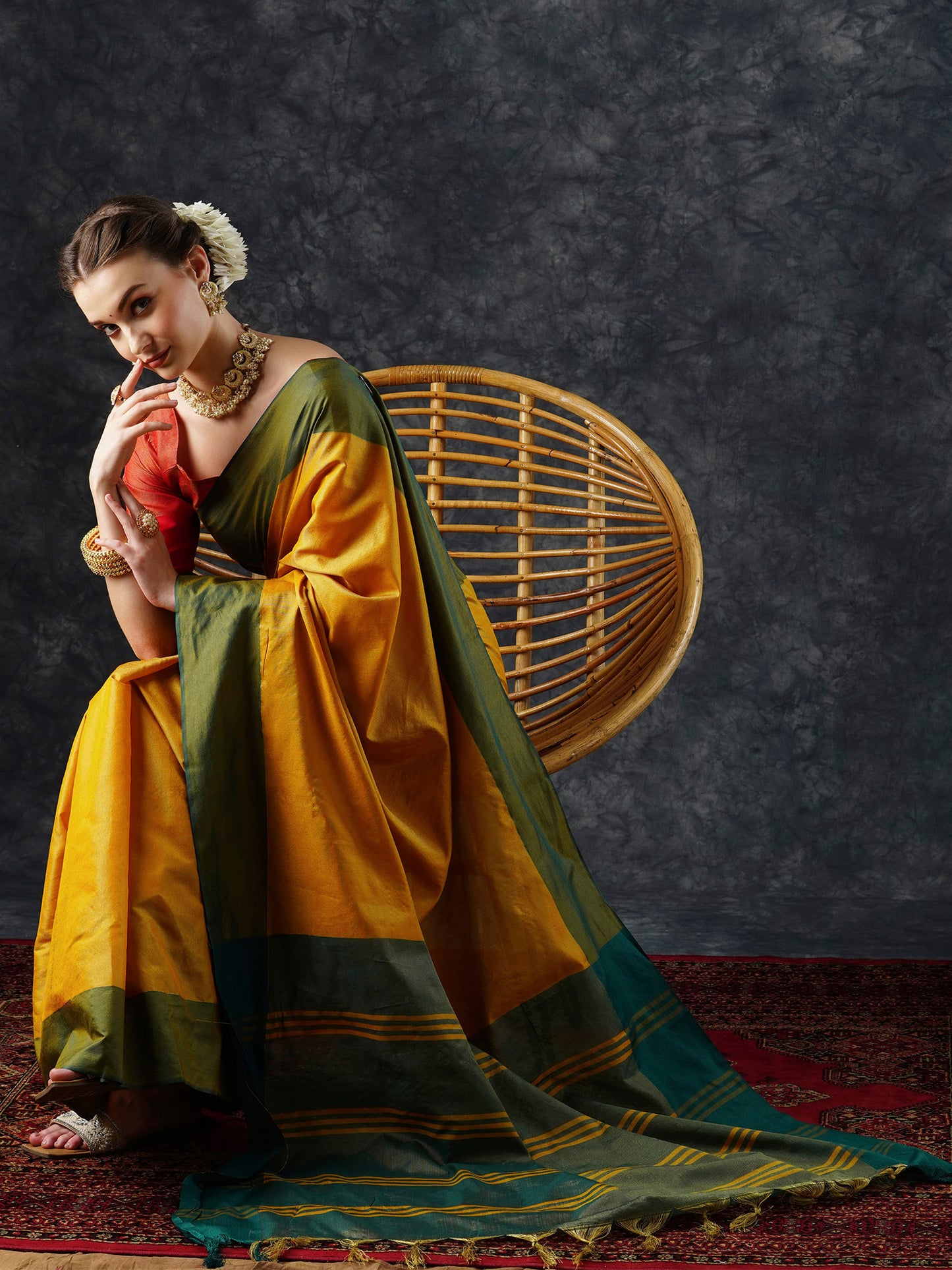 Women's Aura Silk Yellow Woven Design Designer Saree With Blouse Piece