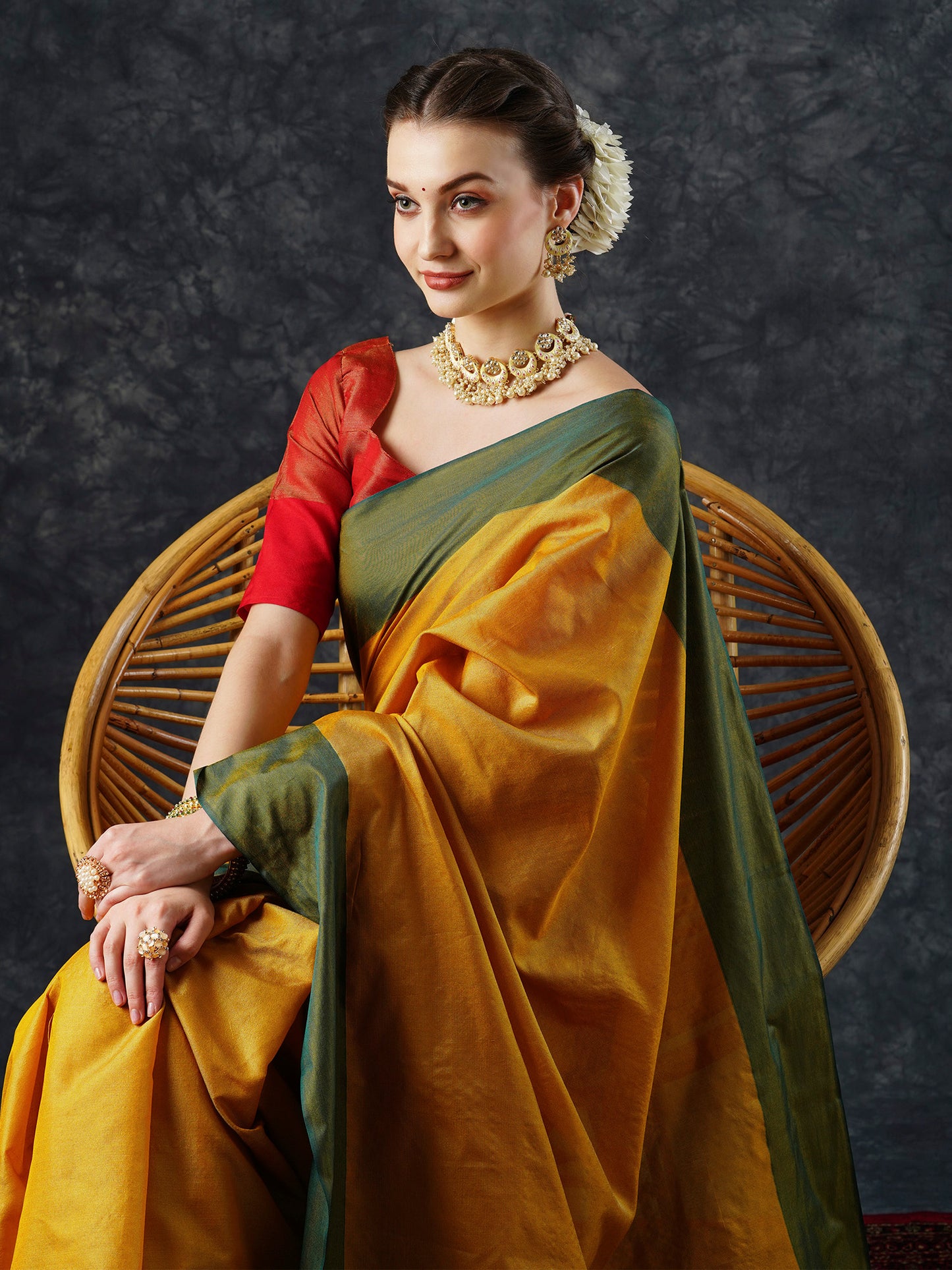 Women's Aura Silk Yellow Woven Design Designer Saree With Blouse Piece