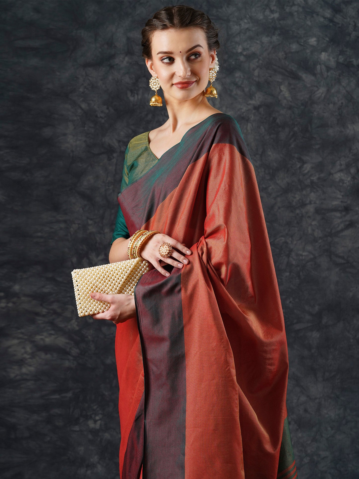 Women's Aura Silk Orange Woven Design Designer Saree With Blouse Piece