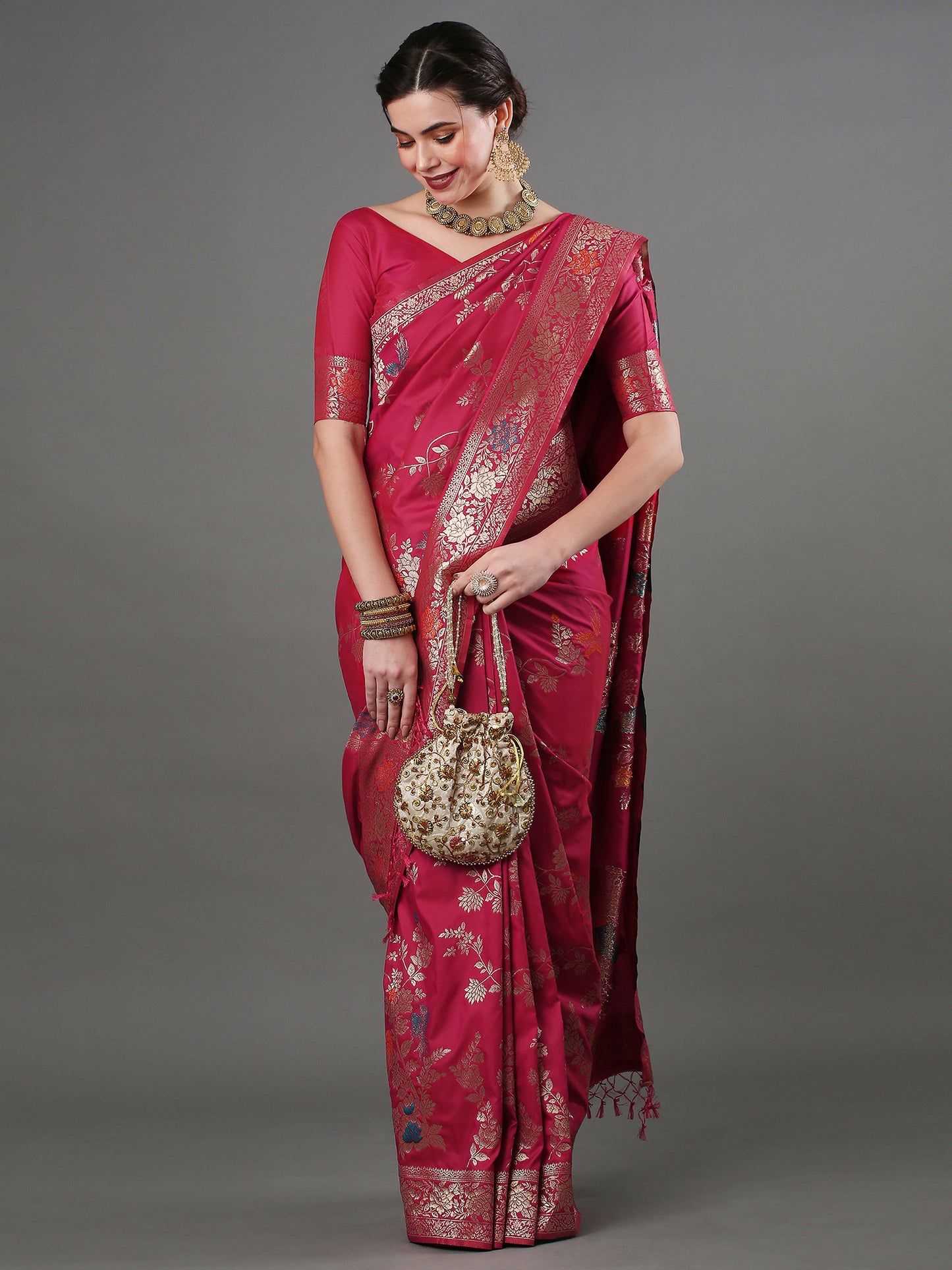 Women's Silk Blend Pink Woven Design Designer Saree With Blouse Piece